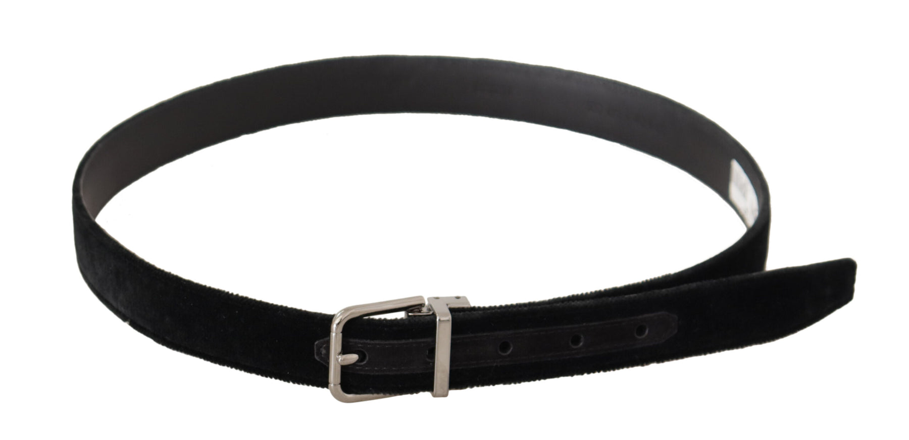 Dolce & Gabbana Black Casual Velvet Silver Metal Logo Buckle Belt | Regal Royce