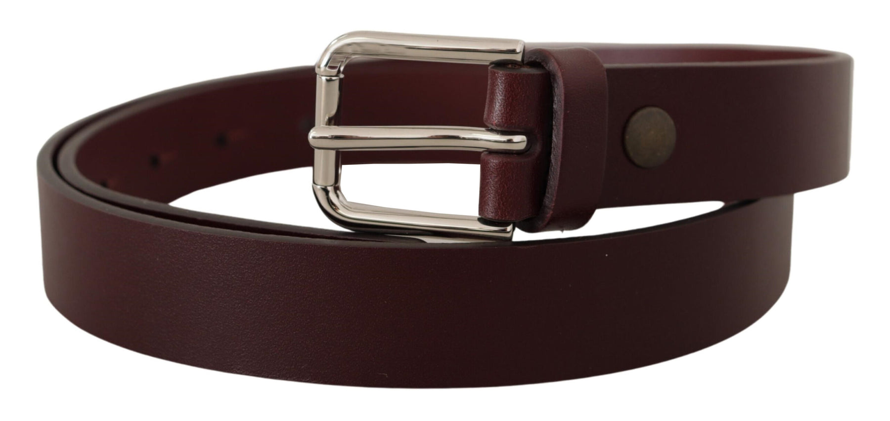 Dolce & Gabbana Maroon Calf Leather Silver Tone Metal Buckle Belt | Regal Royce