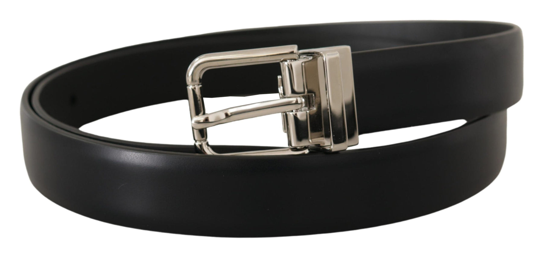 Dolce & Gabbana Black Calf Leather Silver Metal Logo Buckle Belt | Regal Royce