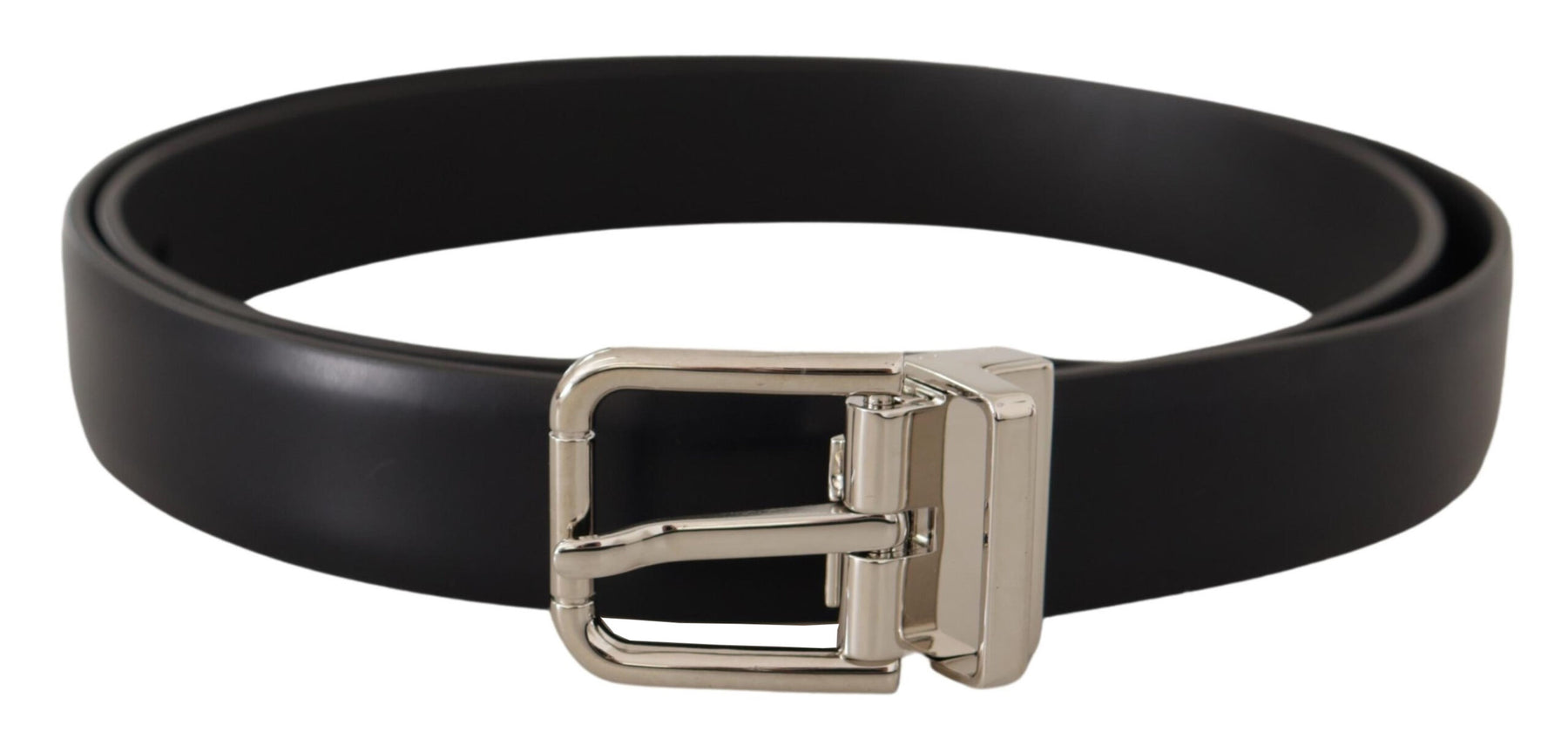 Dolce & Gabbana Black Calf Leather Silver Metal Logo Buckle Belt | Regal Royce