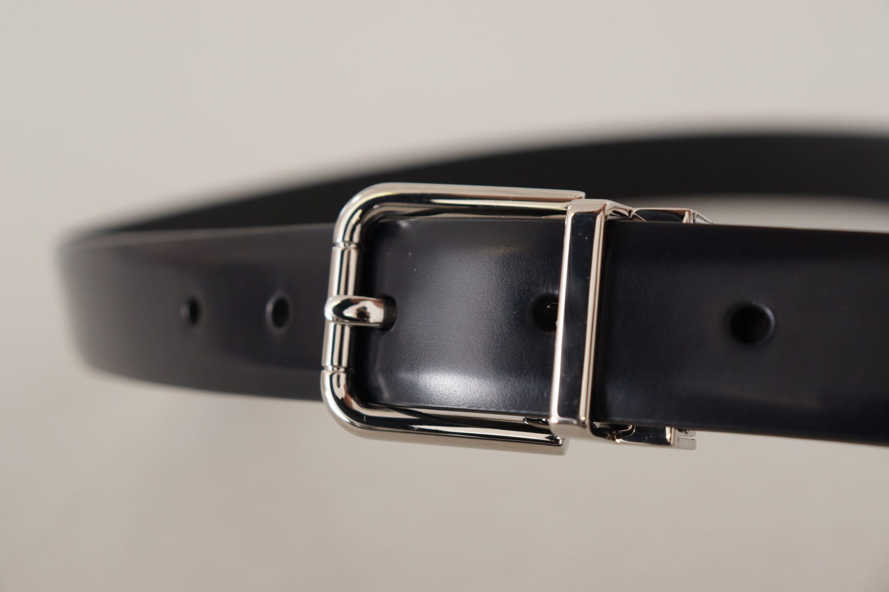 Dolce & Gabbana Black Calf Leather Silver Metal Logo Buckle Belt | Regal Royce
