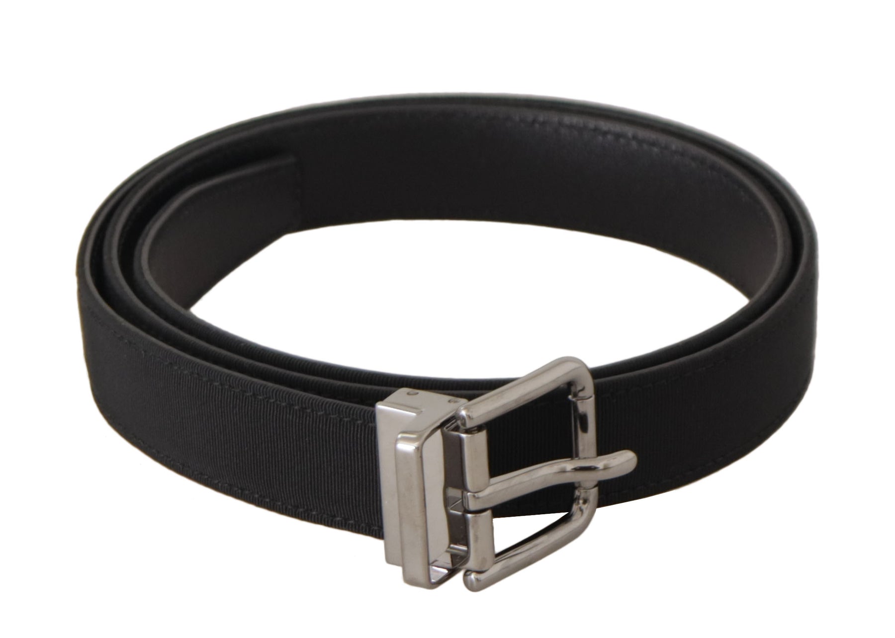 Dolce & Gabbana Black Canvas Leather Silver Metal Buckle Belt | Regal Royce