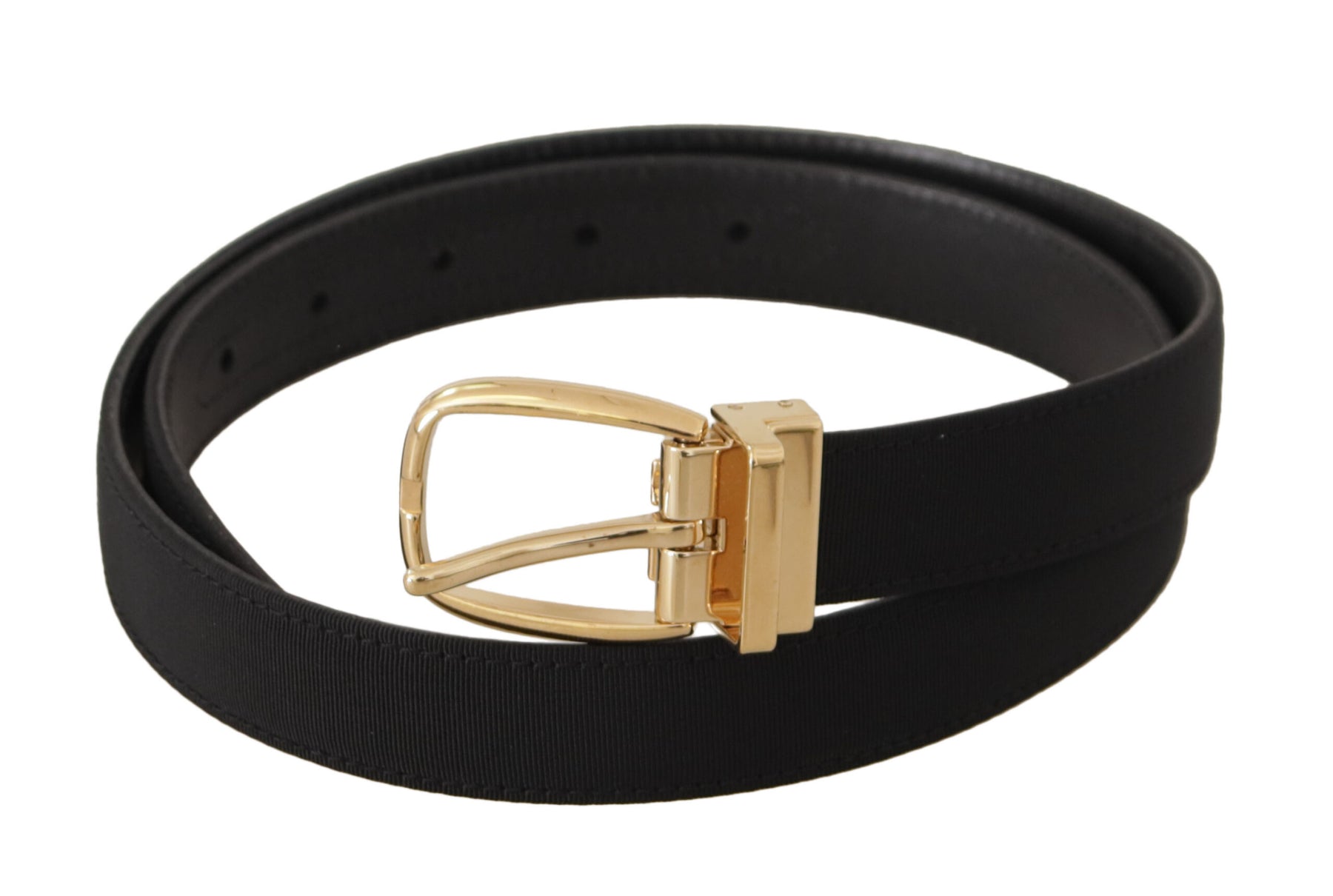 Dolce & Gabbana Black Canvas Leather Gold Metal Buckle Belt | Regal Royce