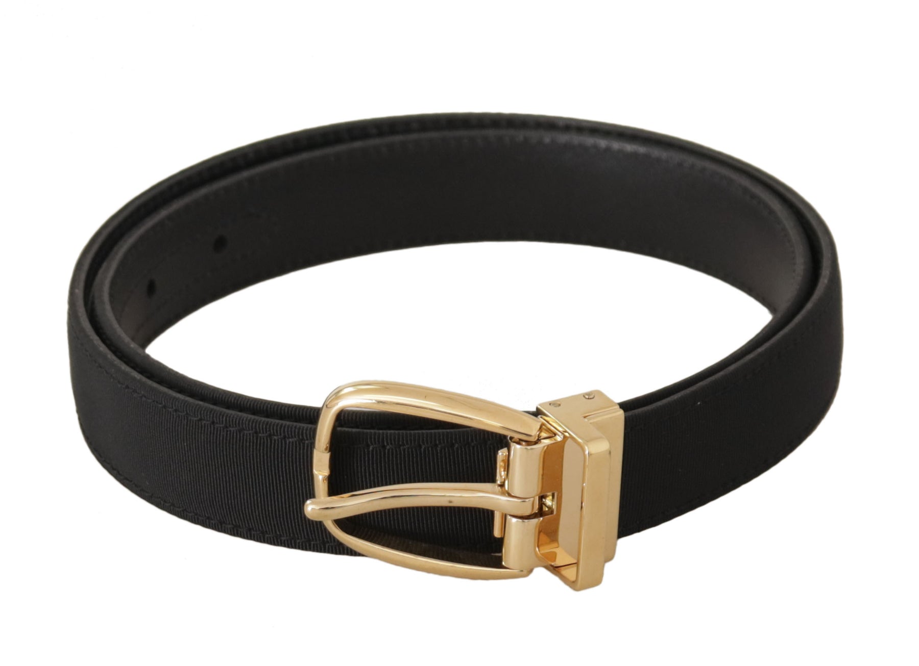 Dolce & Gabbana Black Canvas Leather Gold Metal Buckle Belt | Regal Royce