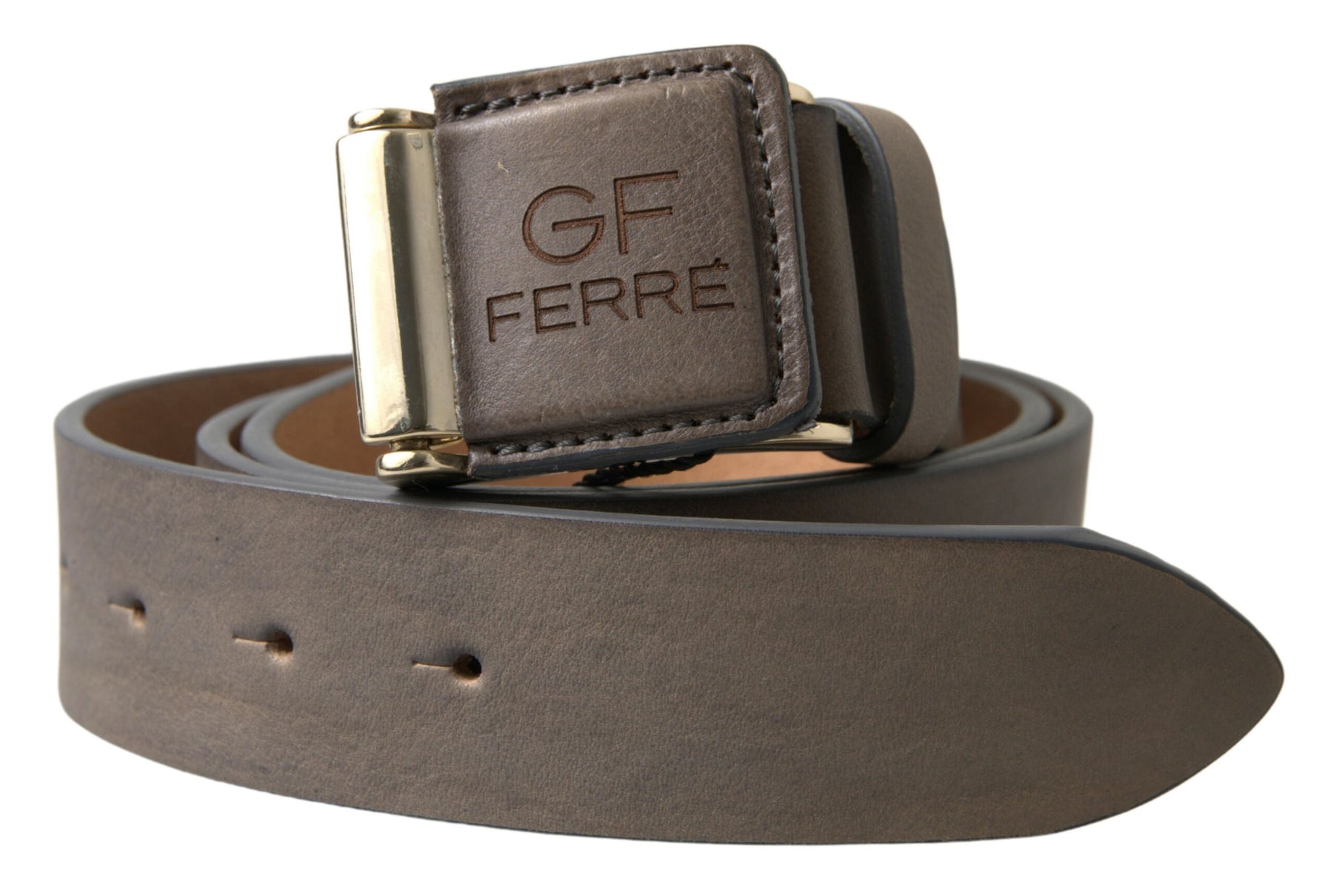 GF Ferre Brown Leather Fashion Logo Buckle Waist Belt | Regal Royce