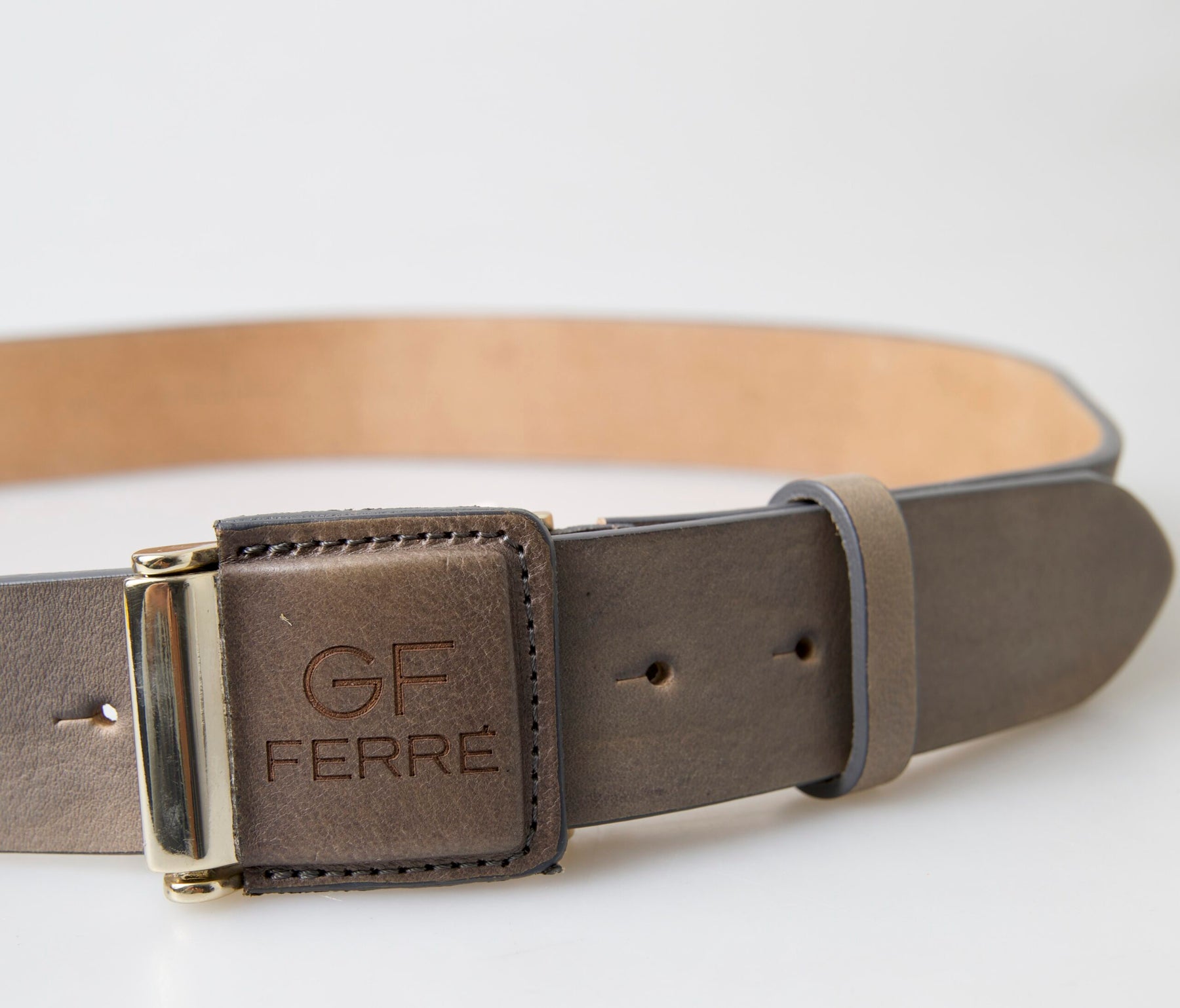 GF Ferre Brown Leather Fashion Logo Buckle Waist Belt | Regal Royce