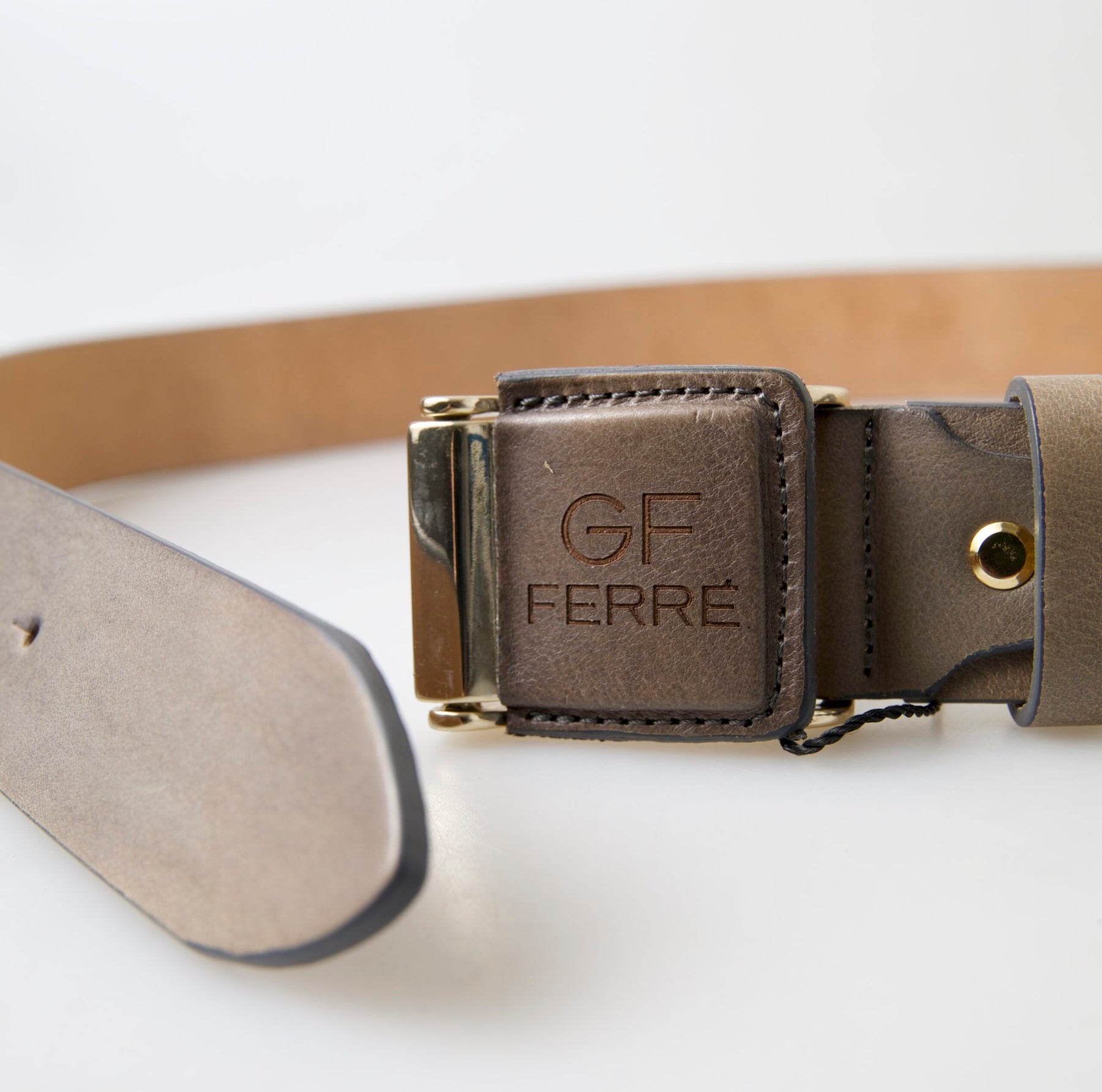 GF Ferre Brown Leather Fashion Logo Buckle Waist Belt | Regal Royce