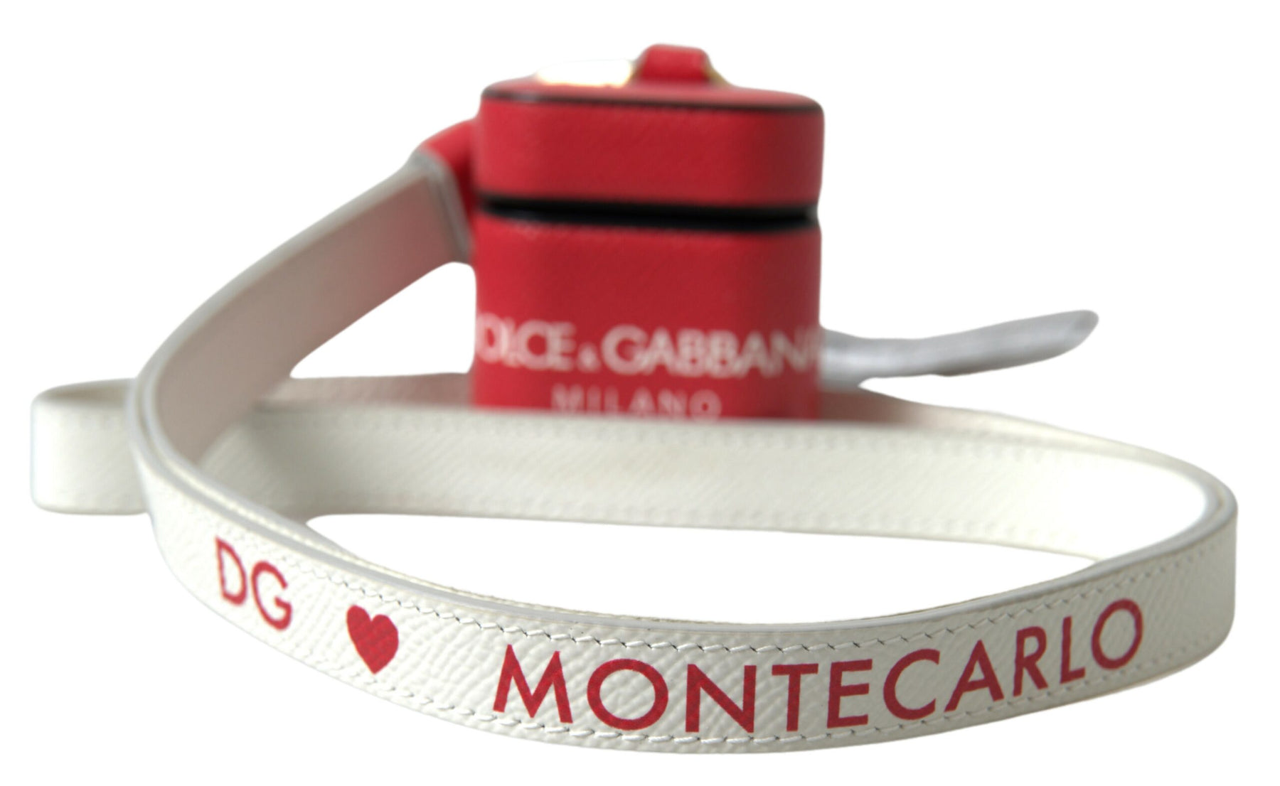 Dolce & Gabbana Red Leather Gold Tone Metal Logo Print Airpods Case | Regal Royce