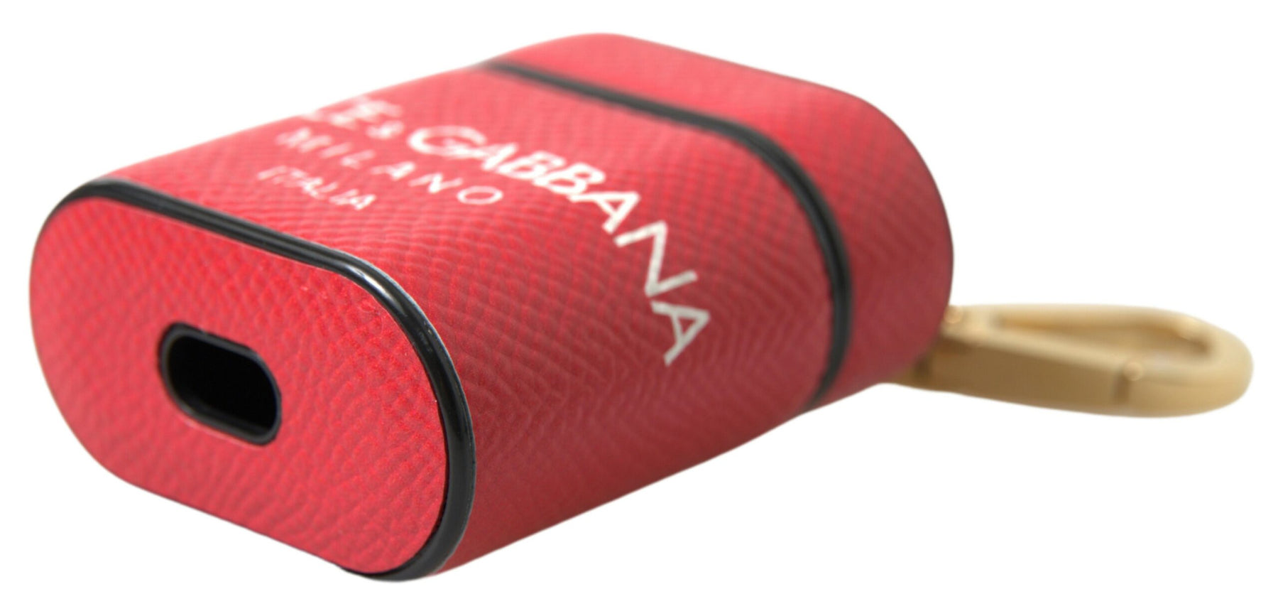 Dolce & Gabbana Red Leather Gold Tone Metal Logo Print Airpods Case | Regal Royce