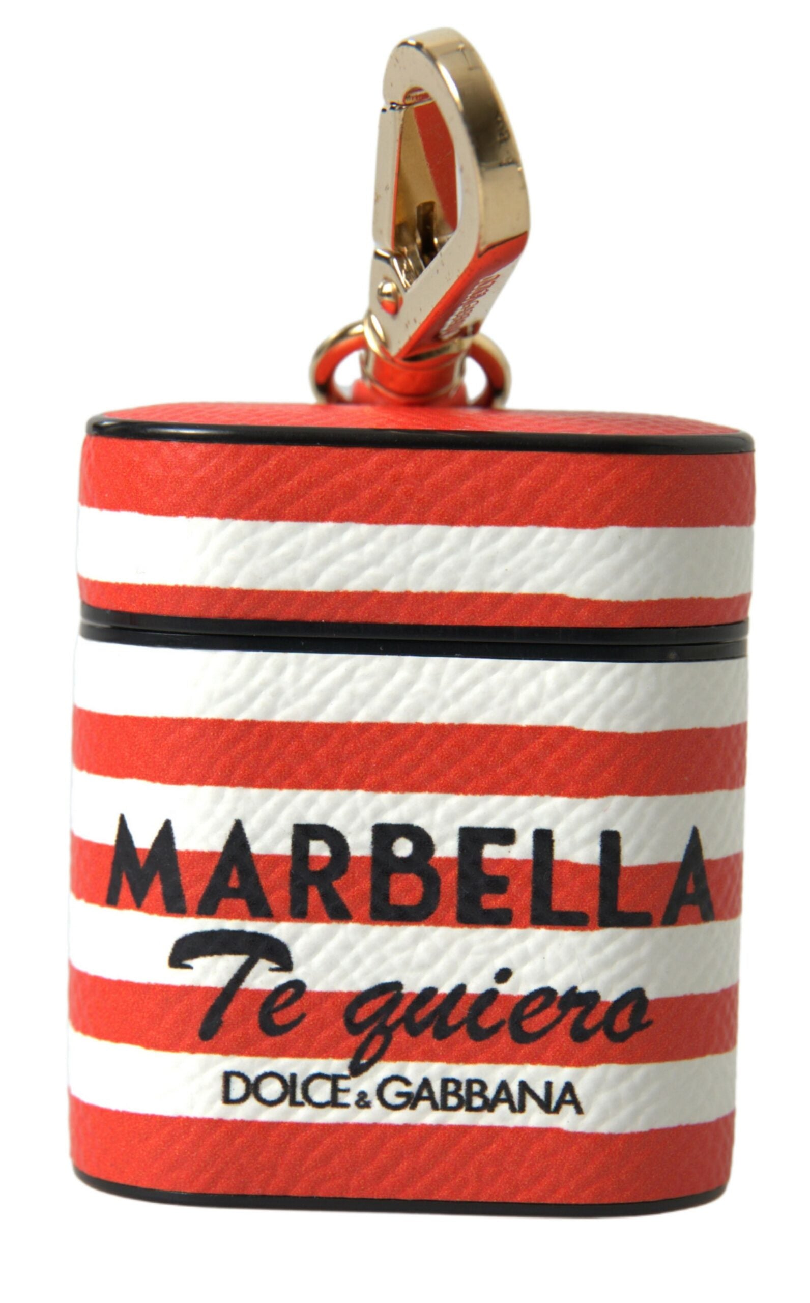 Dolce & Gabbana Orange Stripe Dauphine Leather Logo Strap Airpod Case | Regal Royce