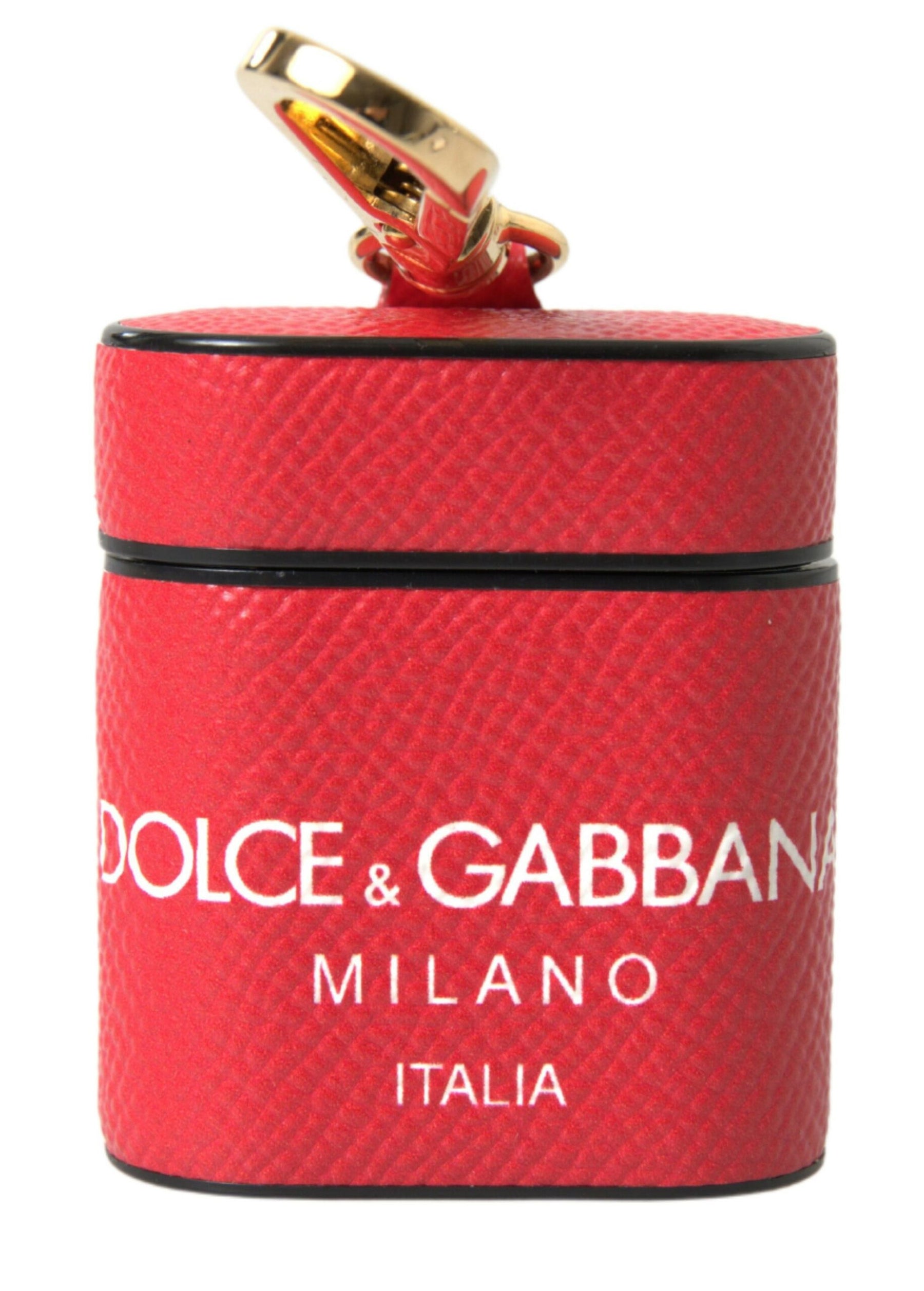 Dolce & Gabbana Red Leather Gold Tone Metal Logo Print Strap Airpods Case | Regal Royce