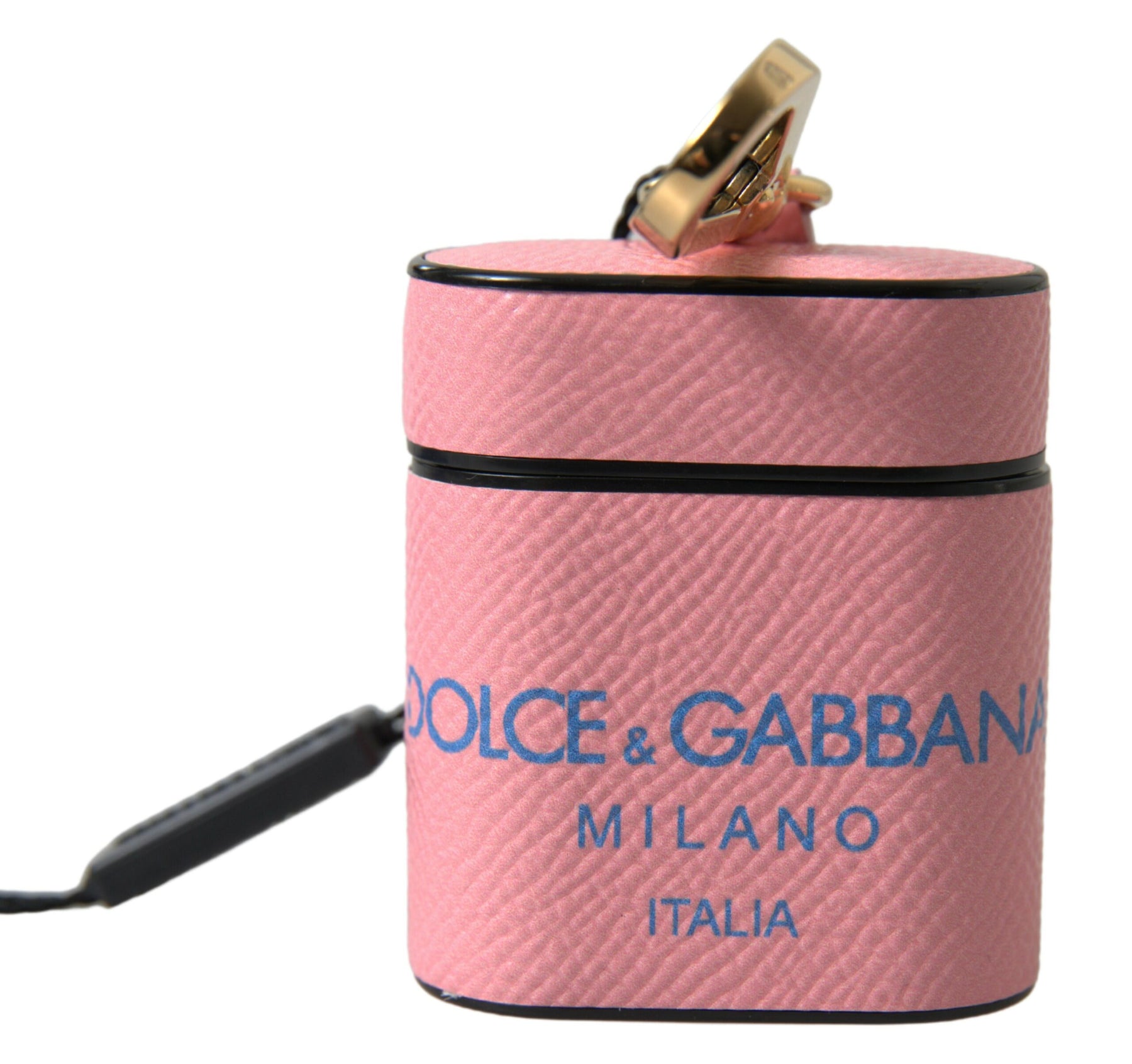 Dolce & Gabbana Pink Blue Calf Leather Logo Print Strap Airpods Case | Regal Royce