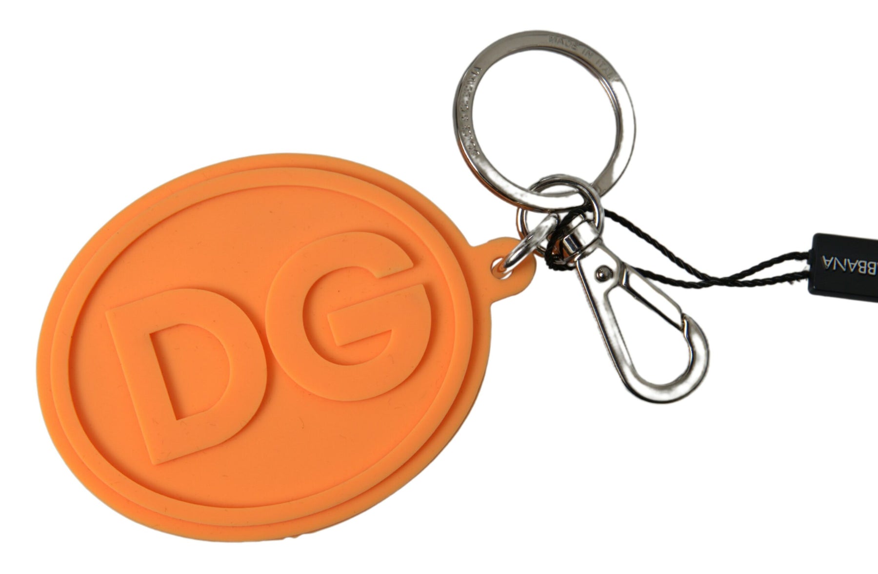 Dolce & Gabbana Orange Rubber DG Logo Gold Brass Metal Keychain | Regal Royce