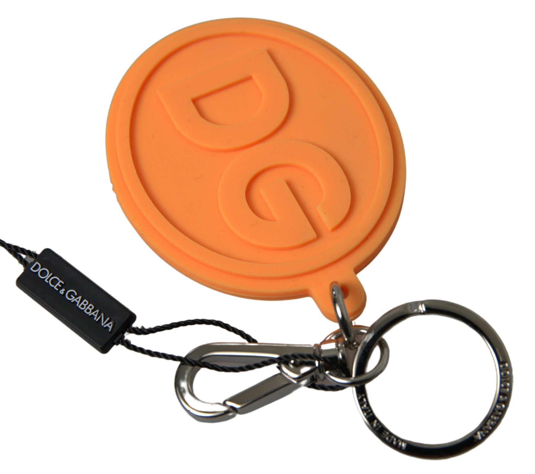 Dolce & Gabbana Orange Rubber DG Logo Gold Brass Metal Keychain | Regal Royce