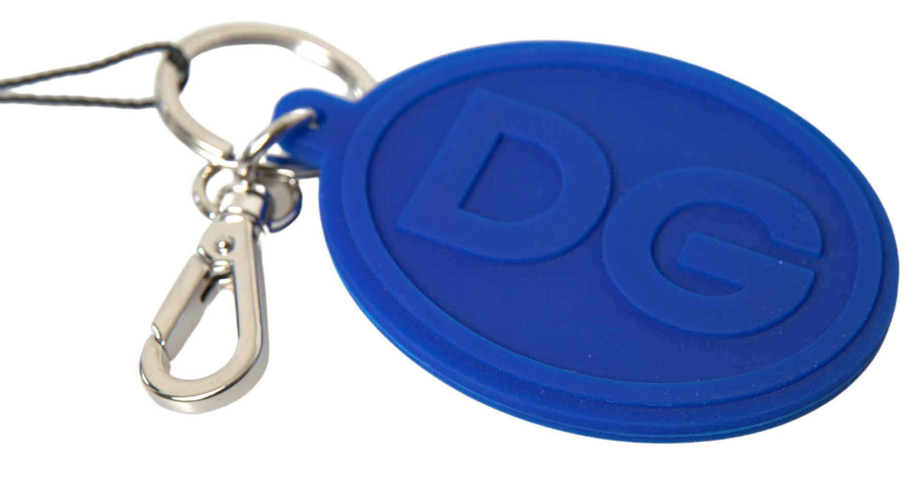 Dolce & Gabbana Blue Rubber DG Logo Silver Brass Metal Keyring Keychain | Regal Royce