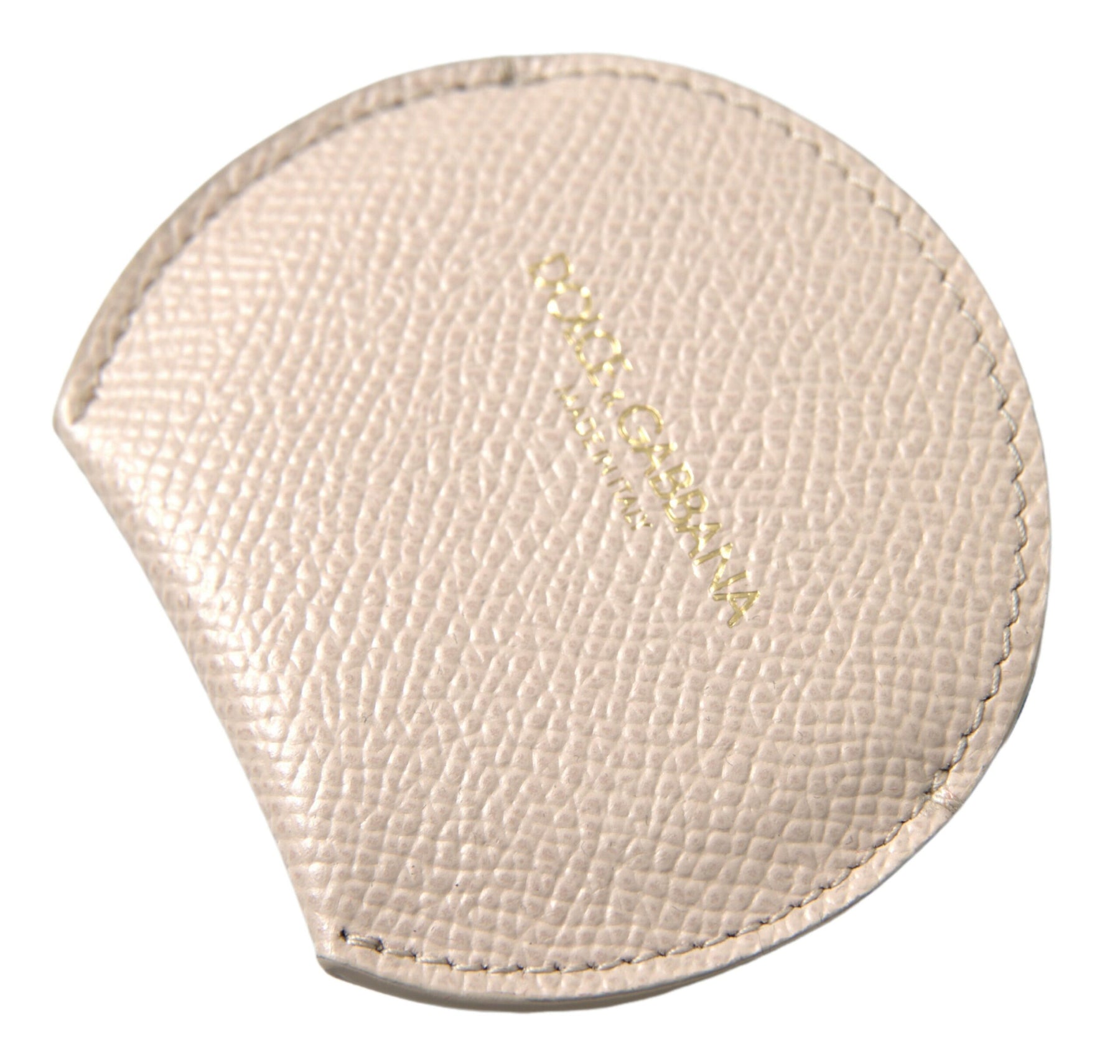 Dolce & Gabbana Beige Calfskin Leather Round Logo Hand Mirror Holder | Regal Royce