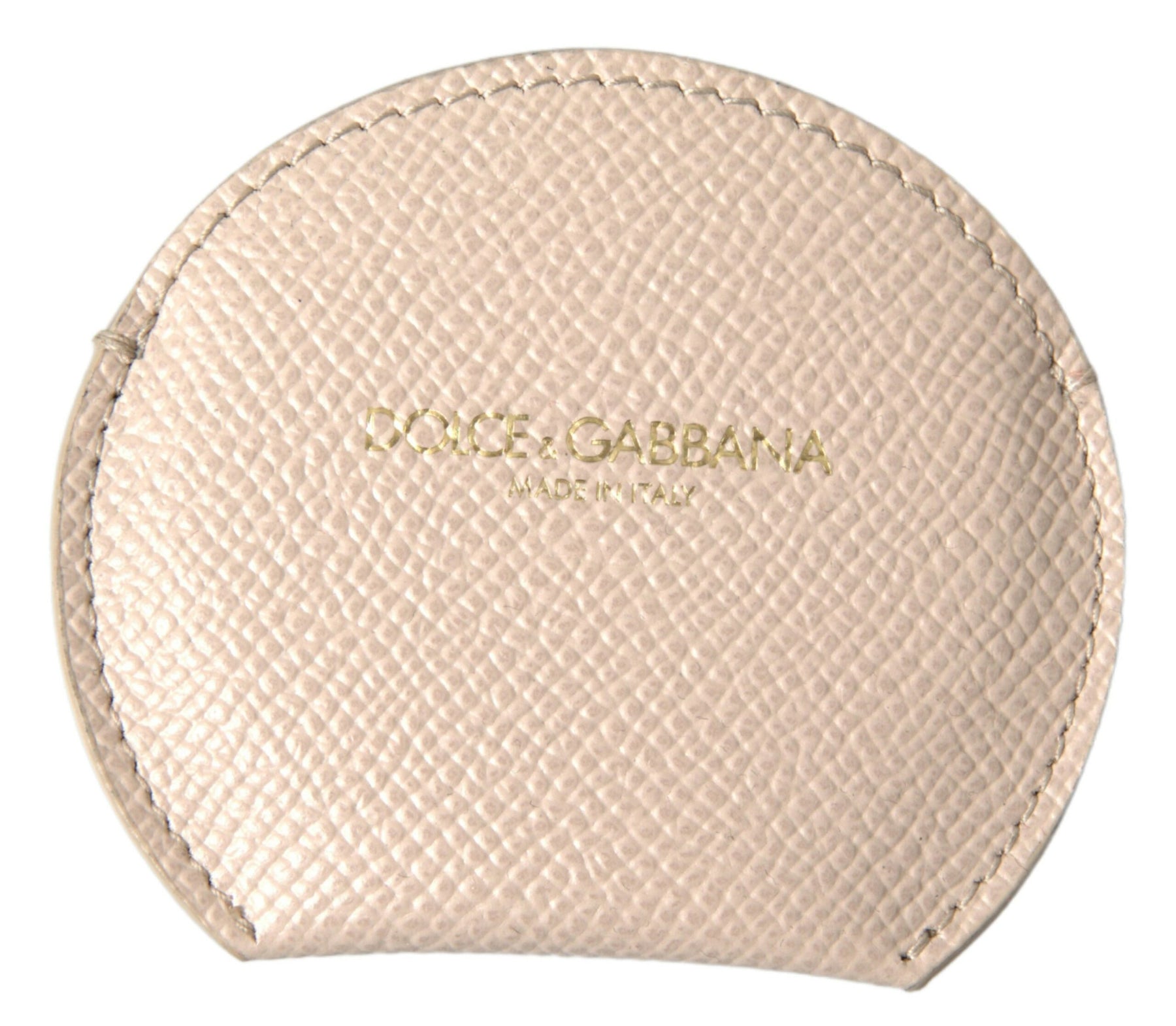 Dolce & Gabbana Beige Calfskin Leather Round Logo Hand Mirror Holder | Regal Royce