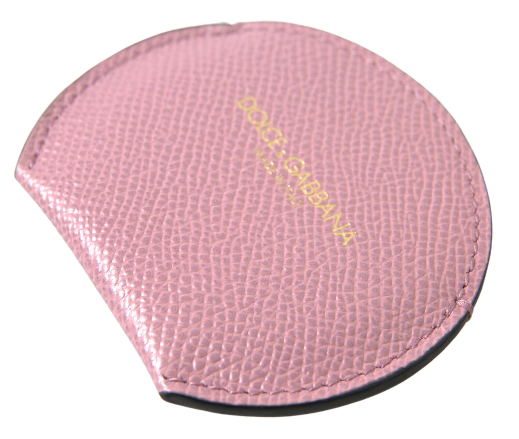 Dolce & Gabbana Pink Calfskin Leather Round Logo Print Hand Mirror Holder | Regal Royce