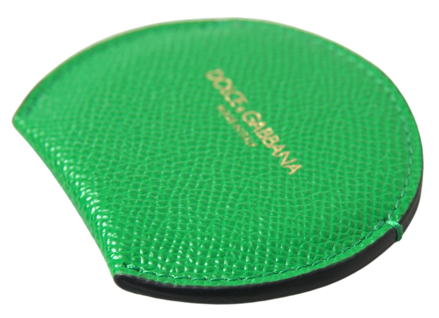 Dolce & Gabbana Green Calfskin Leather Round Logo Hand Mirror Holder | Regal Royce