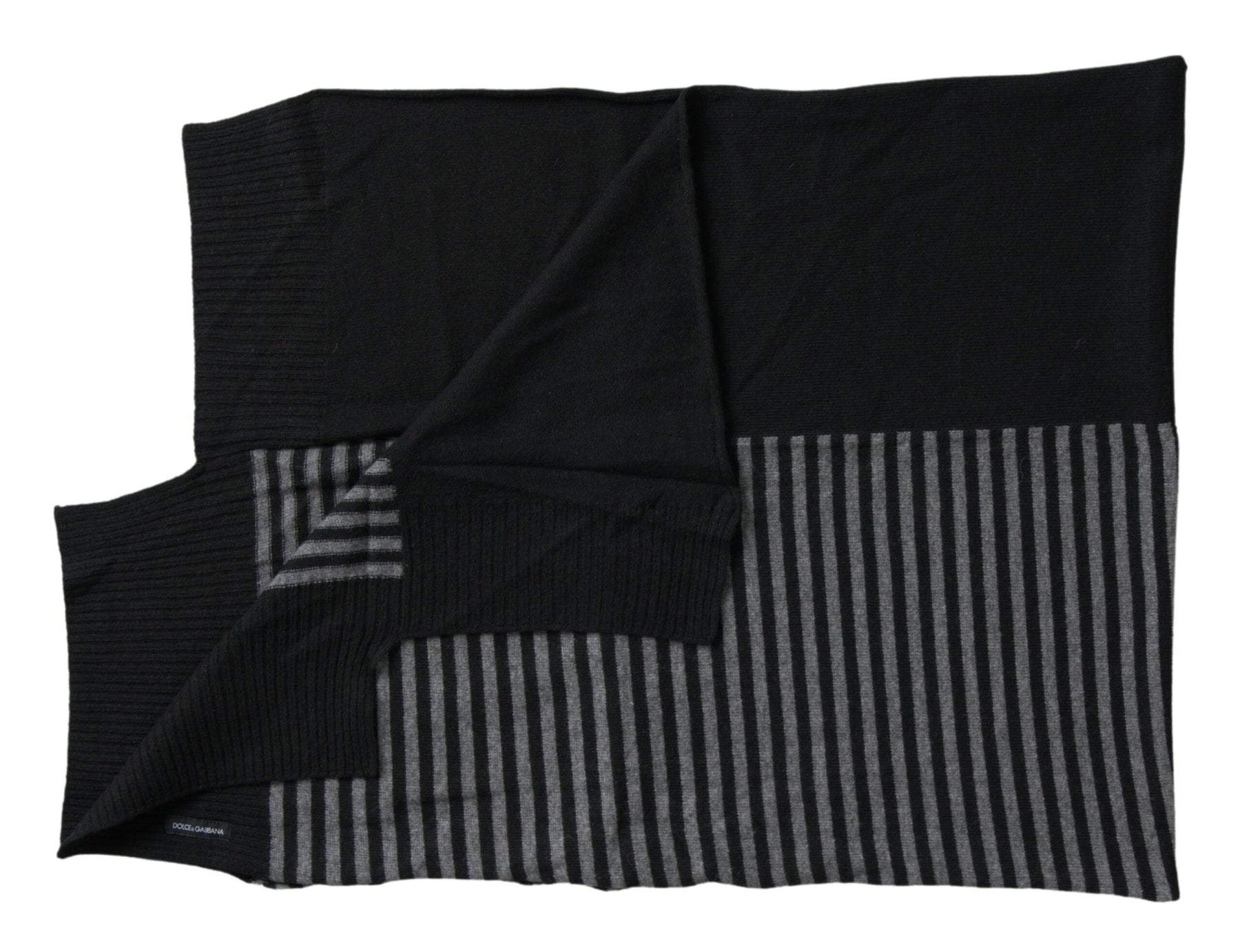 Dolce & Gabbana Black Gray Stripe Wool Neck Wrap Shawl Scarf | Regal Royce