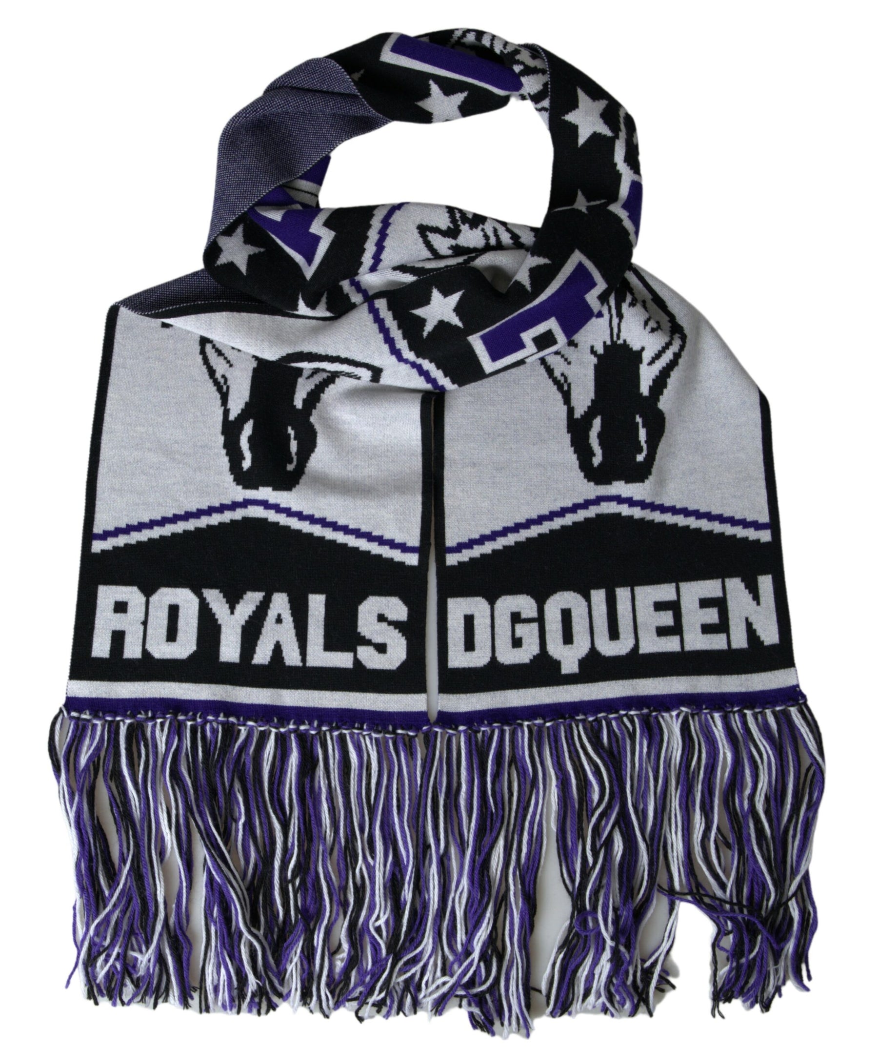 Dolce & Gabbana Multicolor Wool DG Queen Wrap Fringe Scarf | Regal Royce