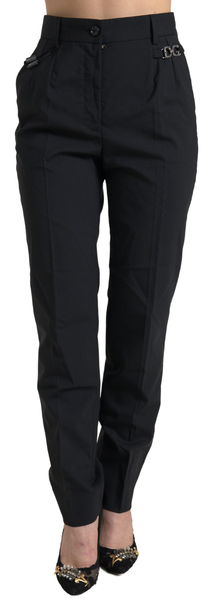 Dolce & Gabbana Black Wool High Waist Tapered Pants | Regal Royce