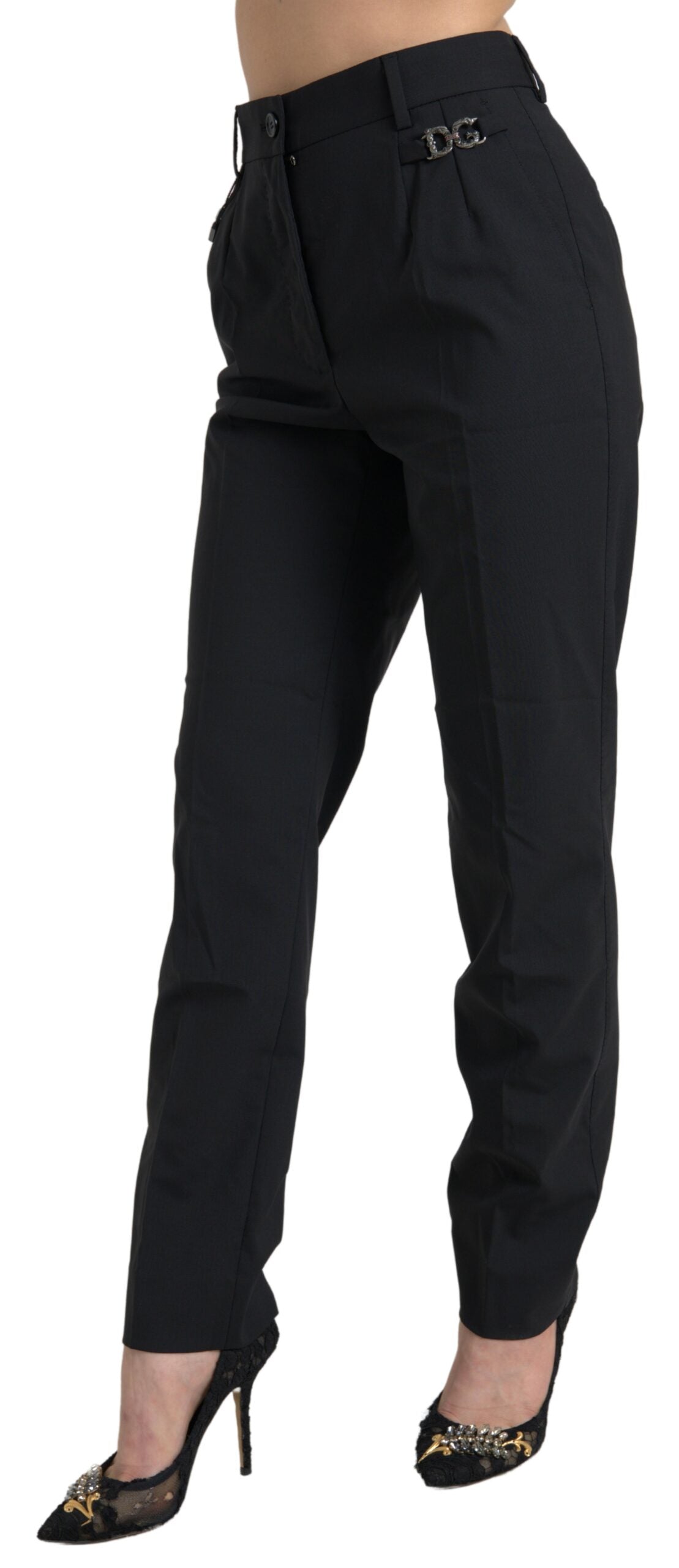 Dolce & Gabbana Black Wool High Waist Tapered Pants | Regal Royce