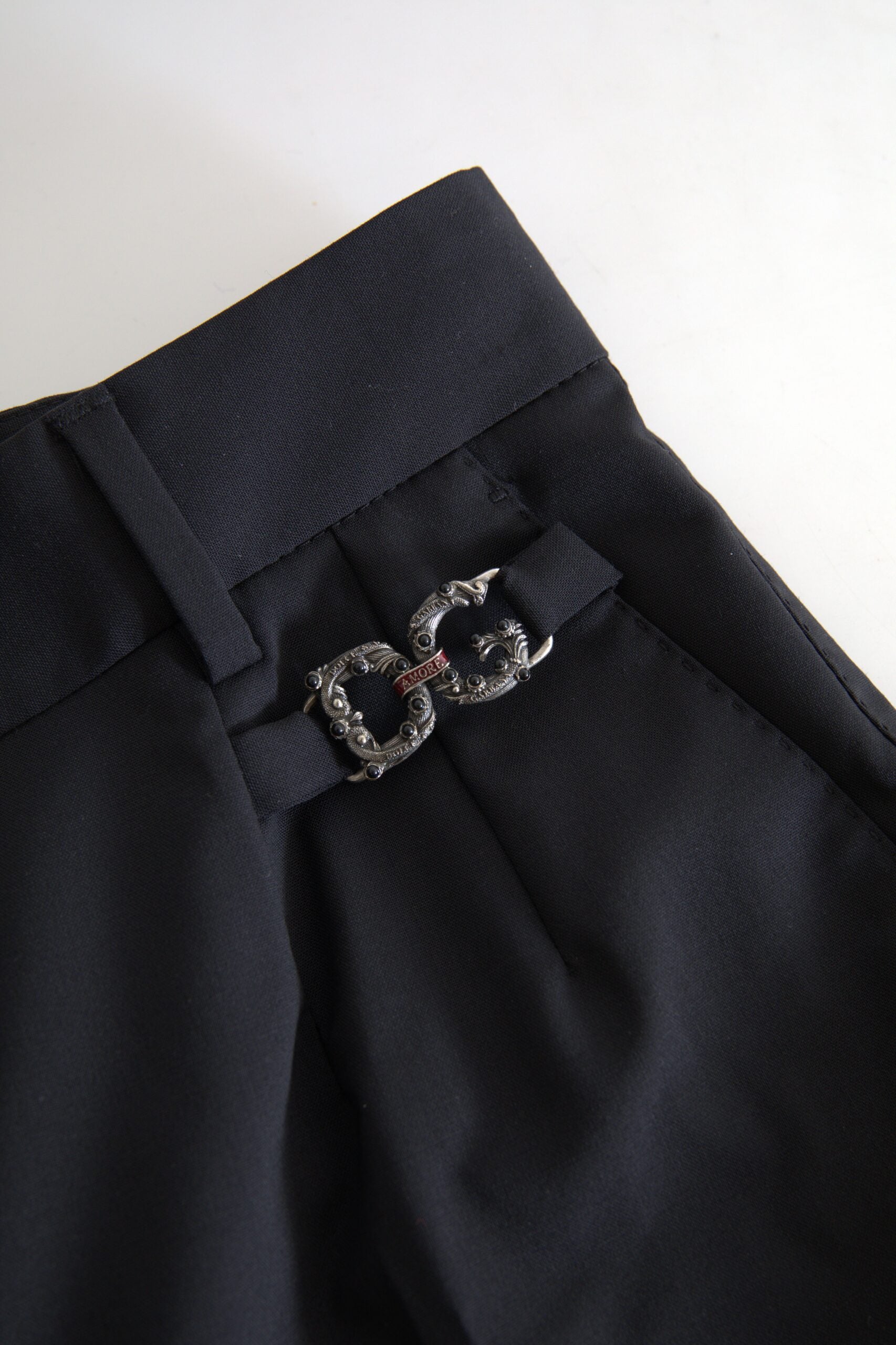 Dolce & Gabbana Black Wool High Waist Tapered Pants | Regal Royce