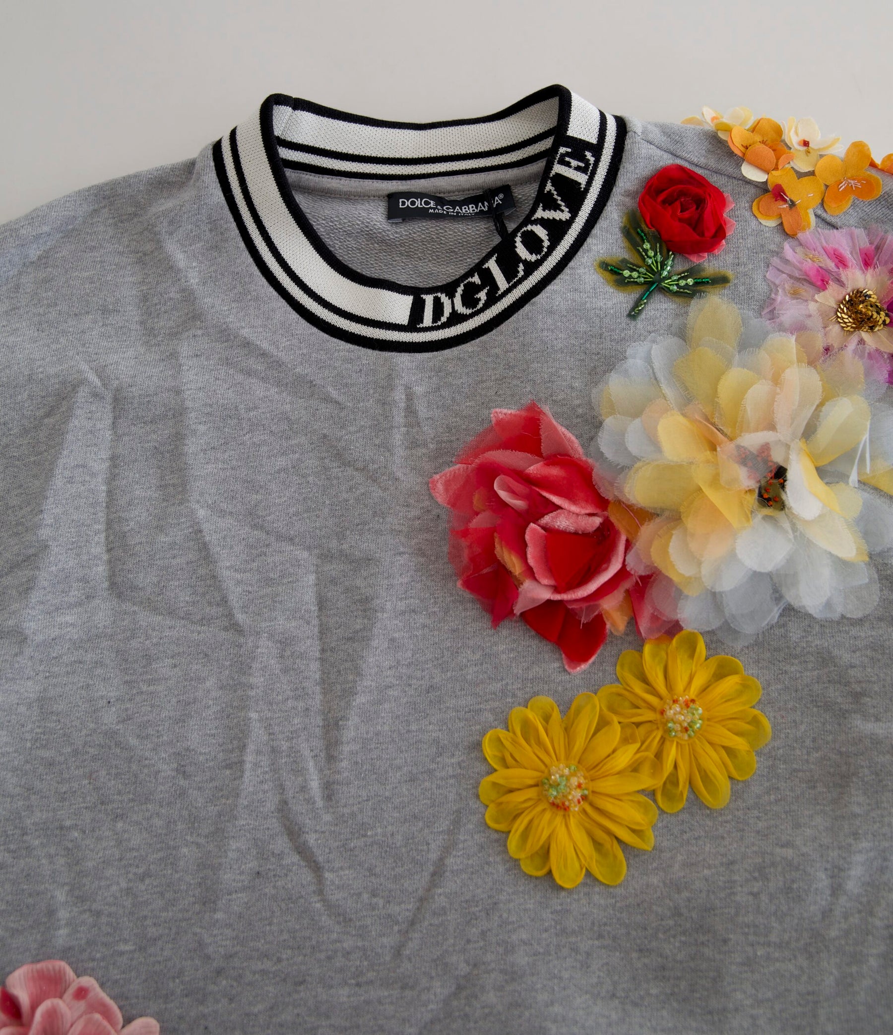 Dolce & Gabbana Gray DG Amore Queen Floral Pullover Sweater | Regal Royce