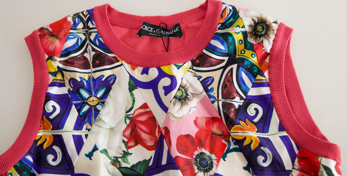 Dolce & Gabbana Multicolor Majolica Floral Crew Neck Tank Top | Regal Royce
