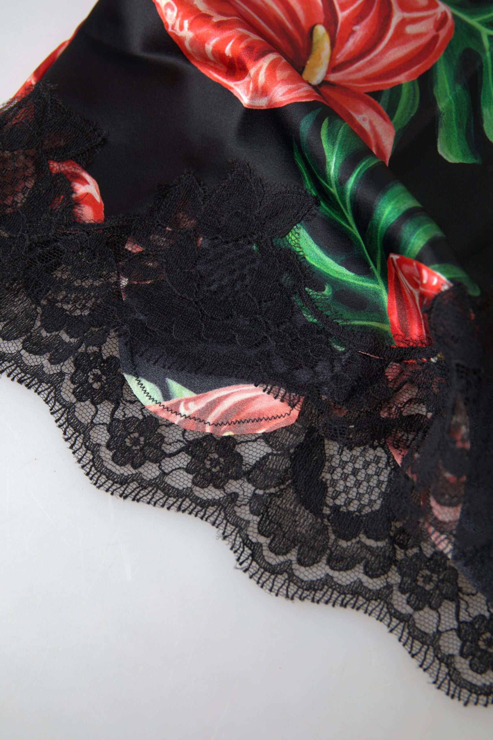 Dolce & Gabbana Black Anthurium Print Silk Camisole Top Underwear | Regal Royce