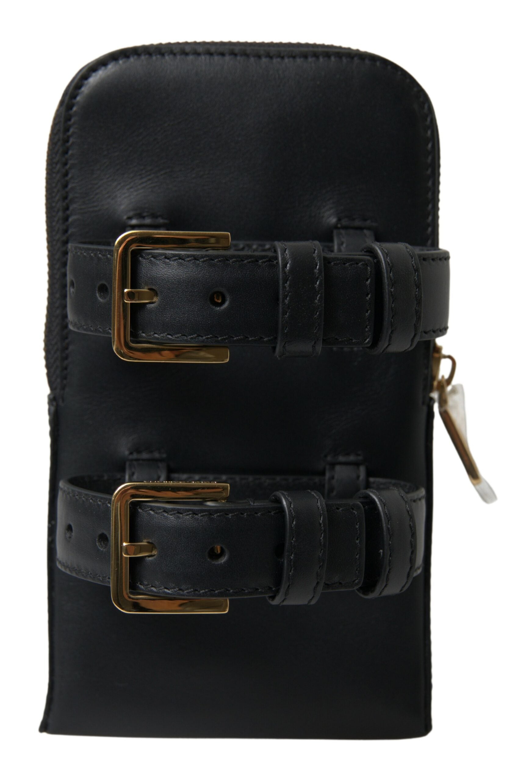 Dolce & Gabbana Black Leather Men Purse Double Belt Strap Bracelet Bag | Regal Royce