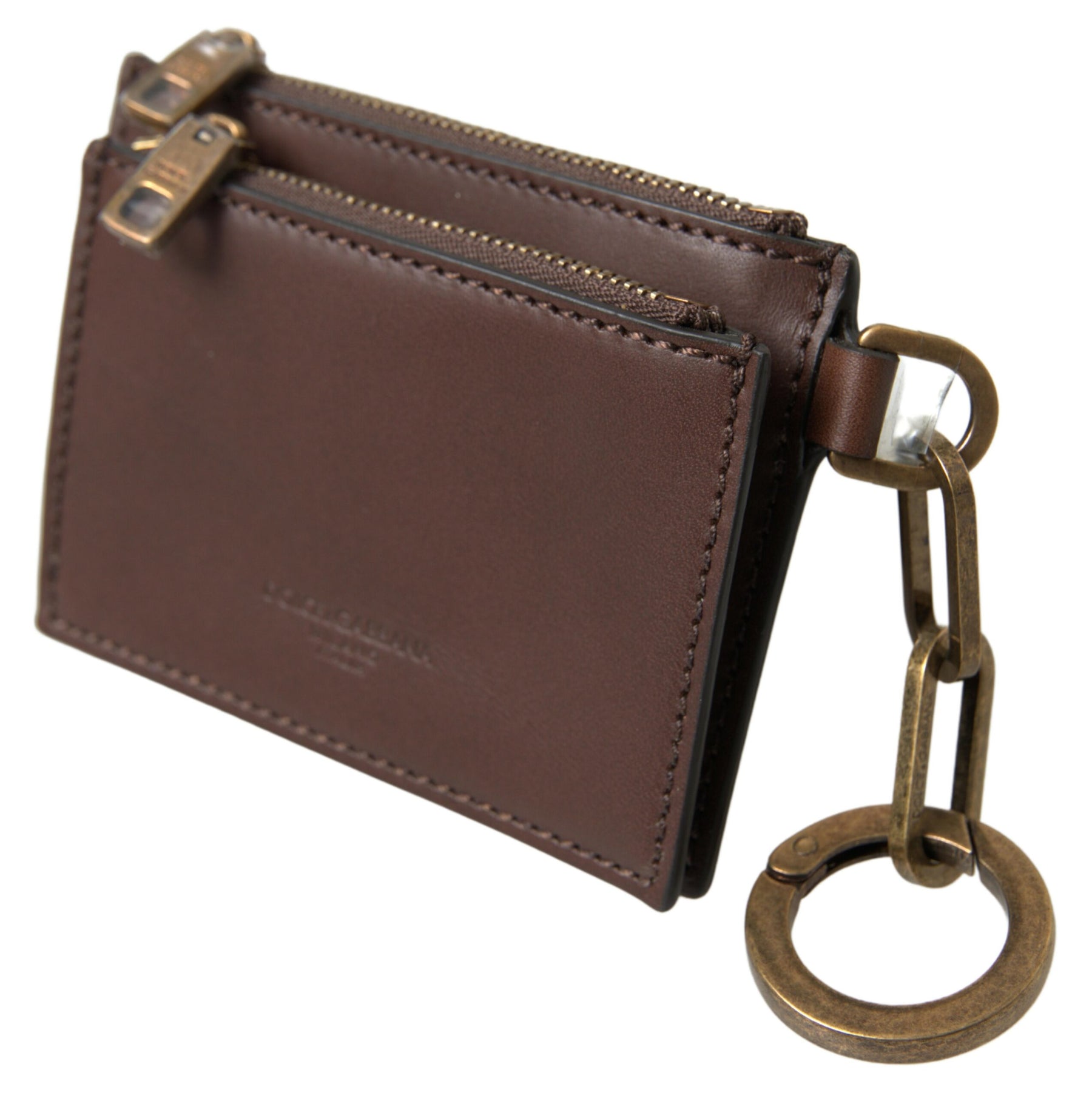 Dolce & Gabbana Brown Leather Zip Logo Keyring Coin Purse Wallet | Regal Royce