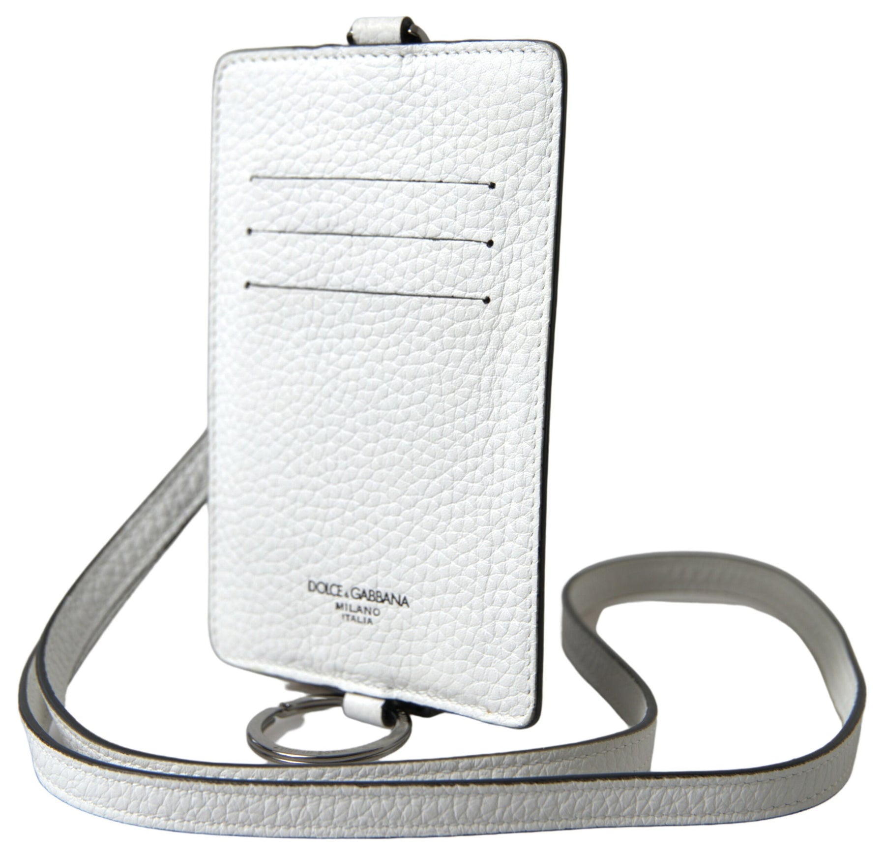 Dolce & Gabbana White Leather Lanyard Logo Card Holder Men Wallet | Regal Royce
