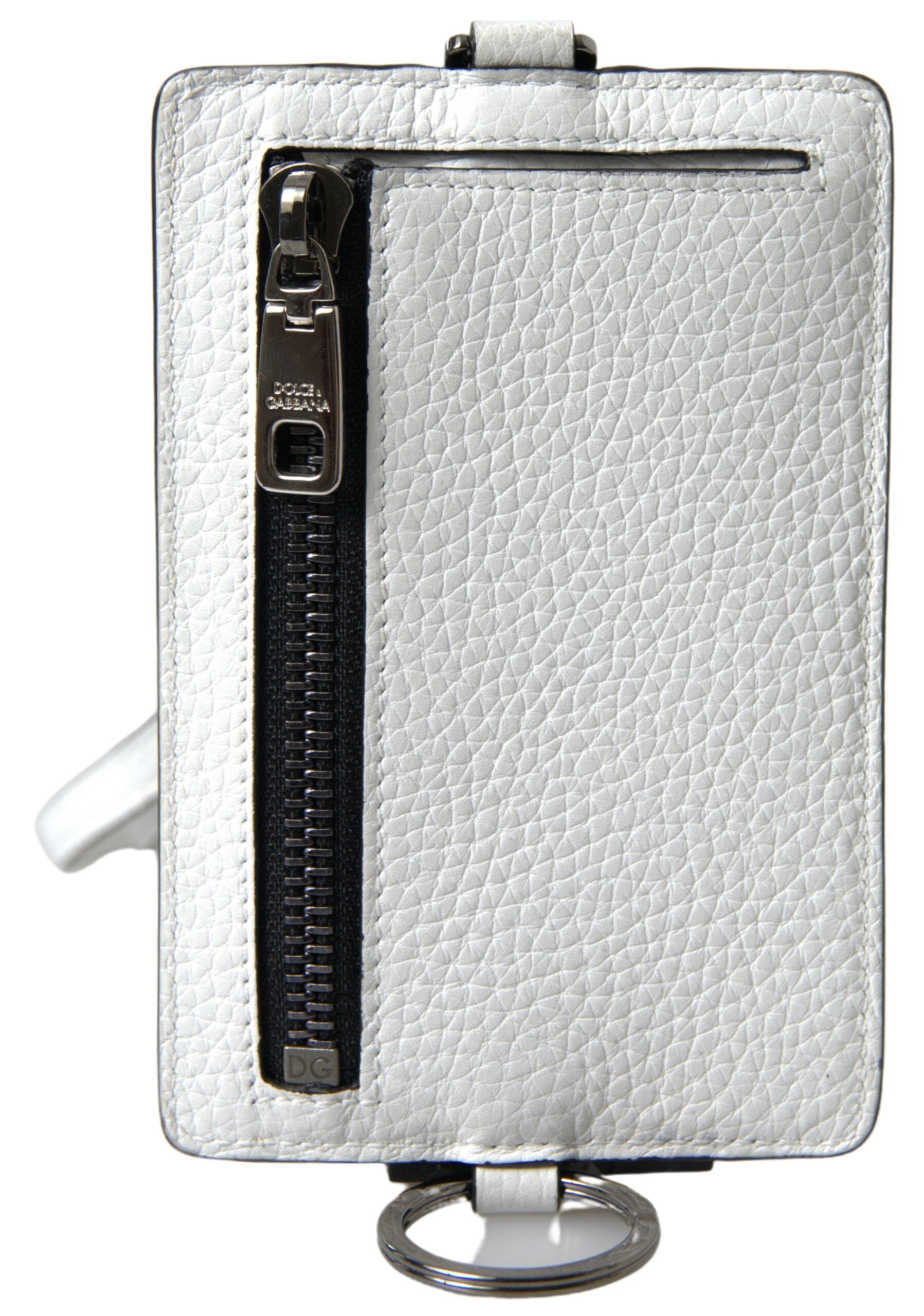 Dolce & Gabbana White Leather Lanyard Logo Card Holder Men Wallet | Regal Royce