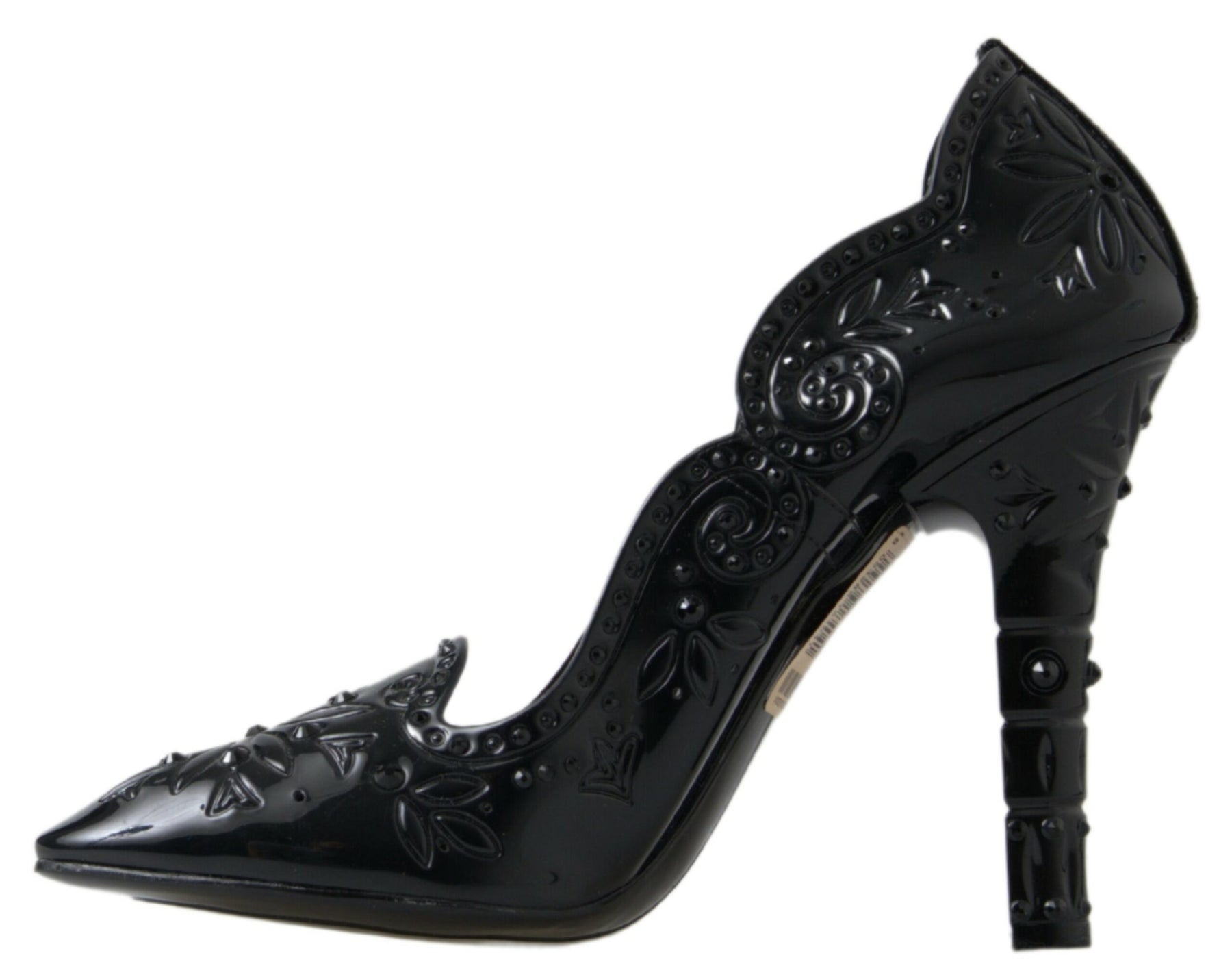 Dolce & Gabbana Black CINDERELLA Floral Crystal Heels Shoes | Regal Royce
