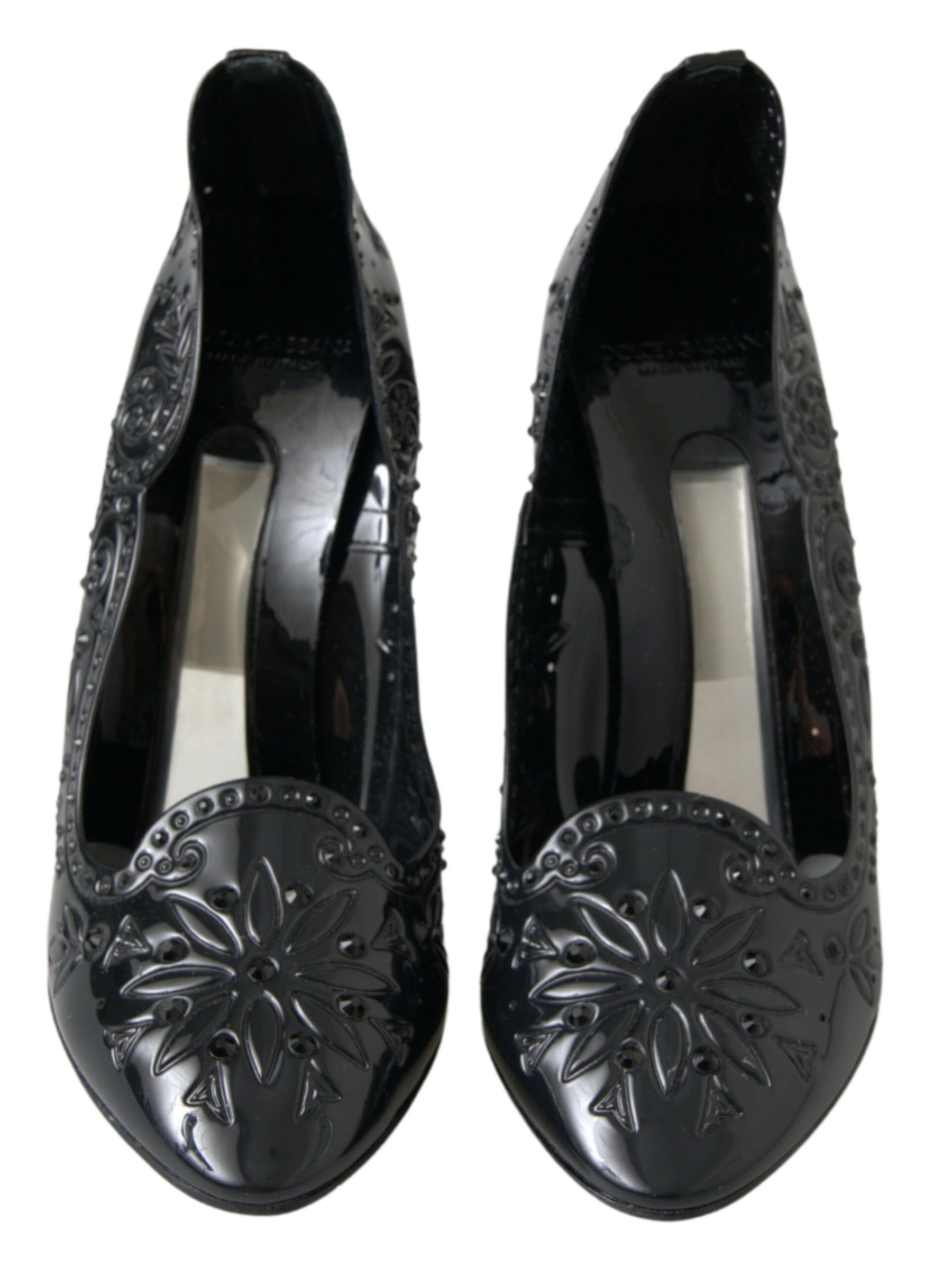 Dolce & Gabbana Black CINDERELLA Floral Crystal Heels Shoes | Regal Royce
