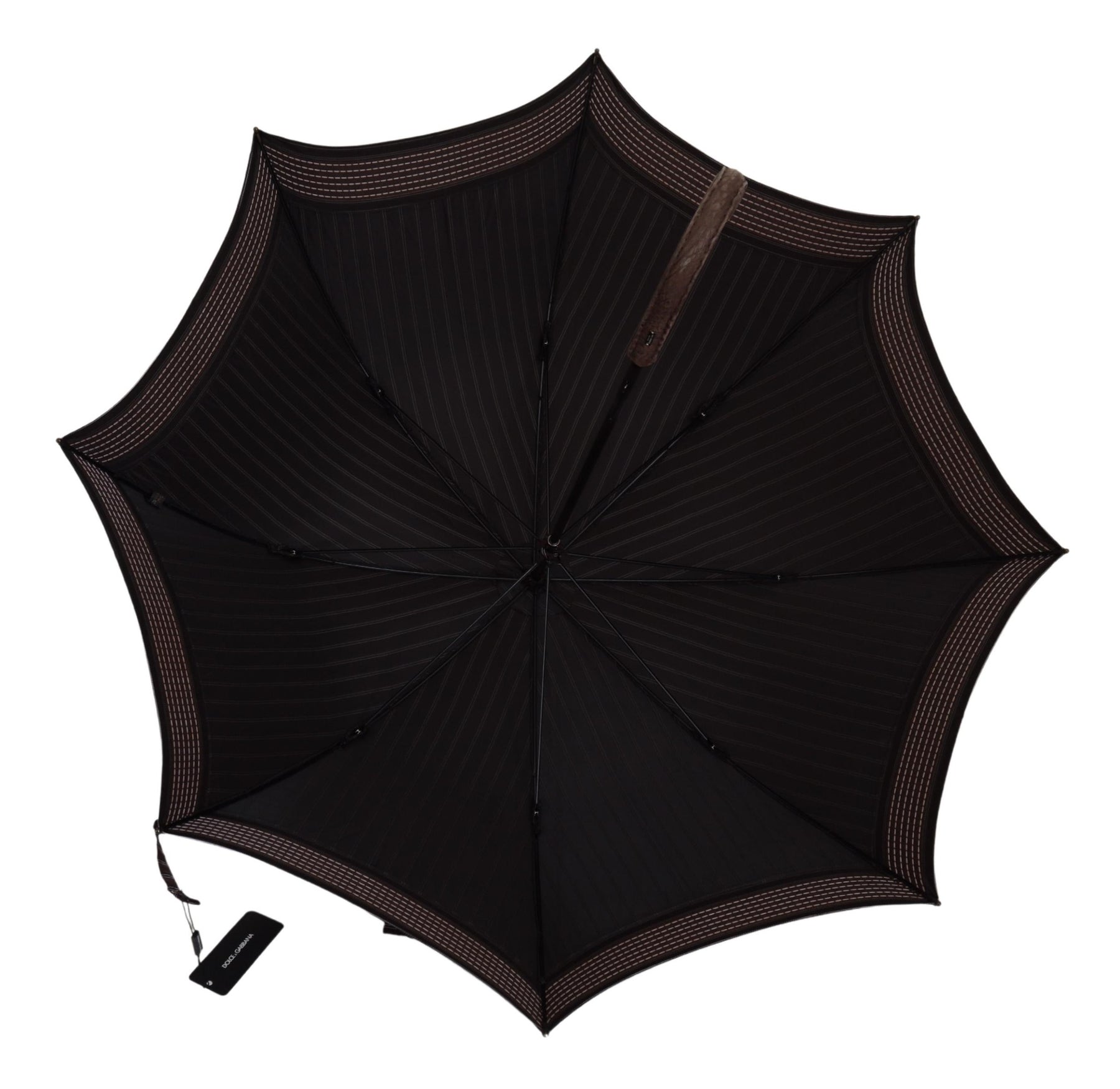 Dolce & Gabbana Brown Striped Leather Handle Collapsible Sartoria Umbrella | Regal Royce