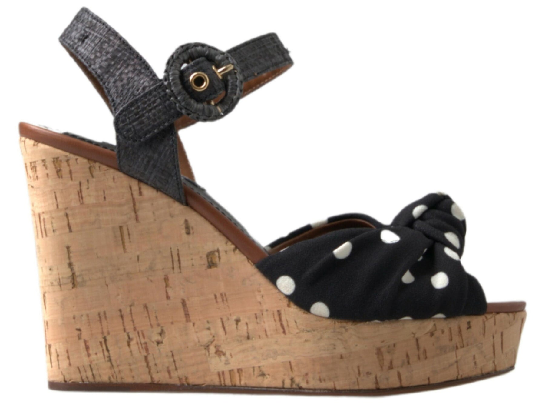 Dolce & Gabbana Black  Wedges Polka Dotted Ankle Strap Shoes Sandals | Regal Royce