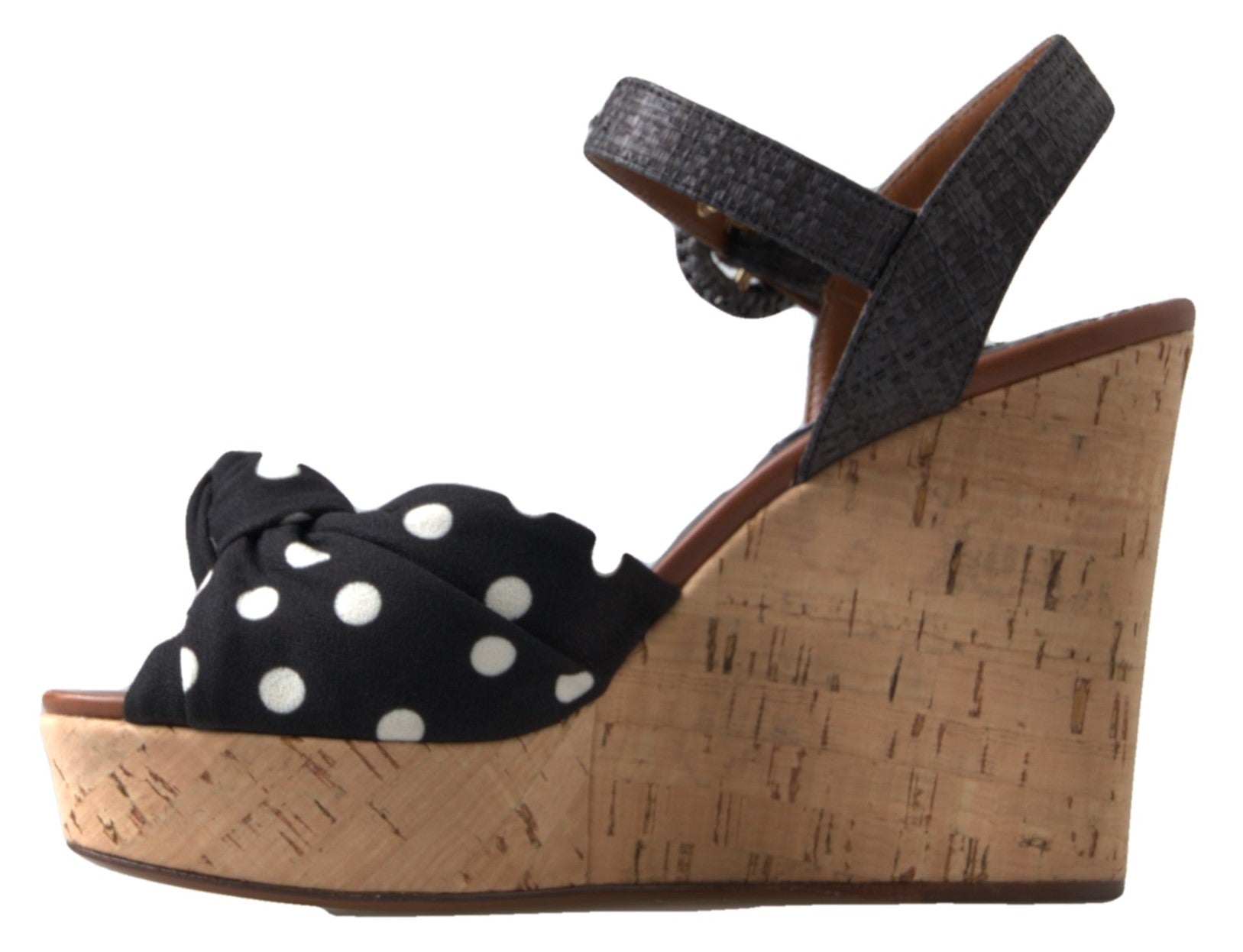 Dolce & Gabbana Black  Wedges Polka Dotted Ankle Strap Shoes Sandals | Regal Royce