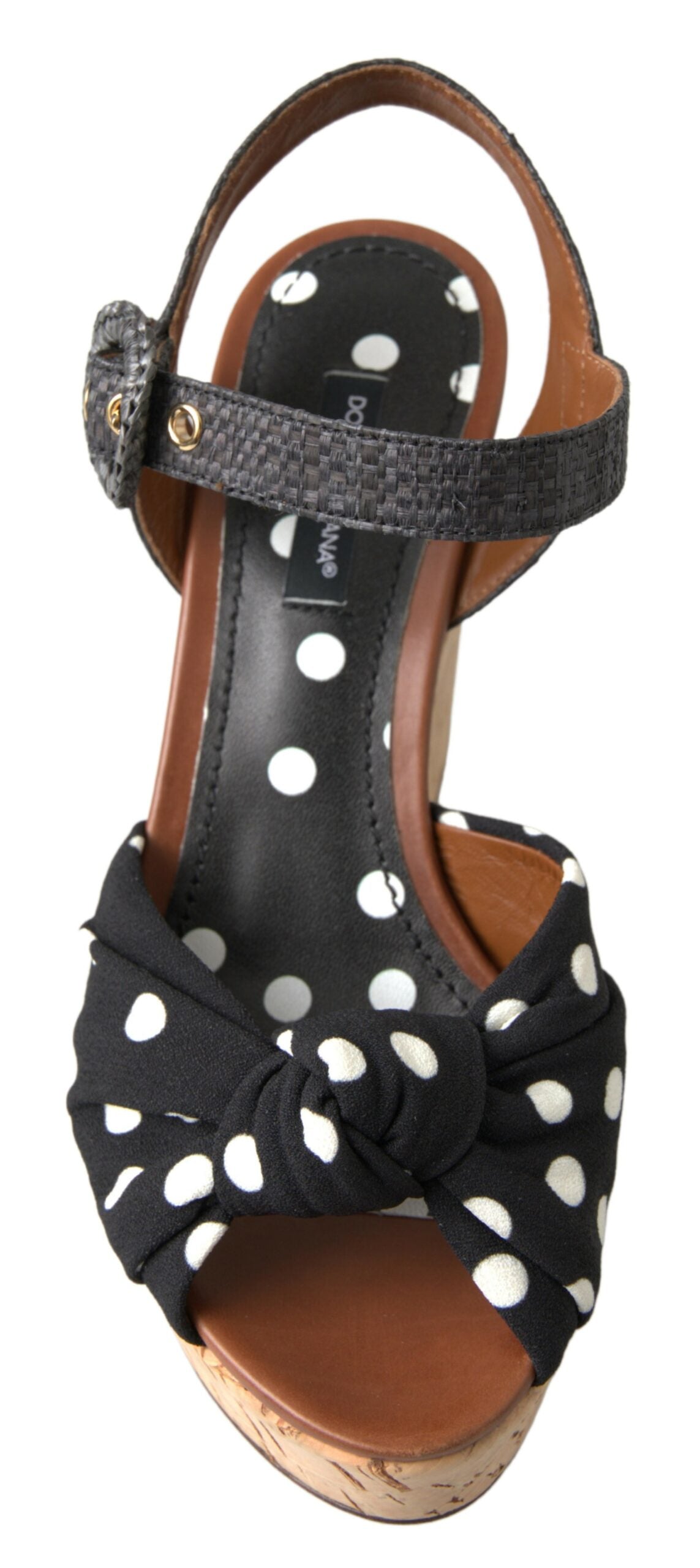 Dolce & Gabbana Black  Wedges Polka Dotted Ankle Strap Shoes Sandals | Regal Royce