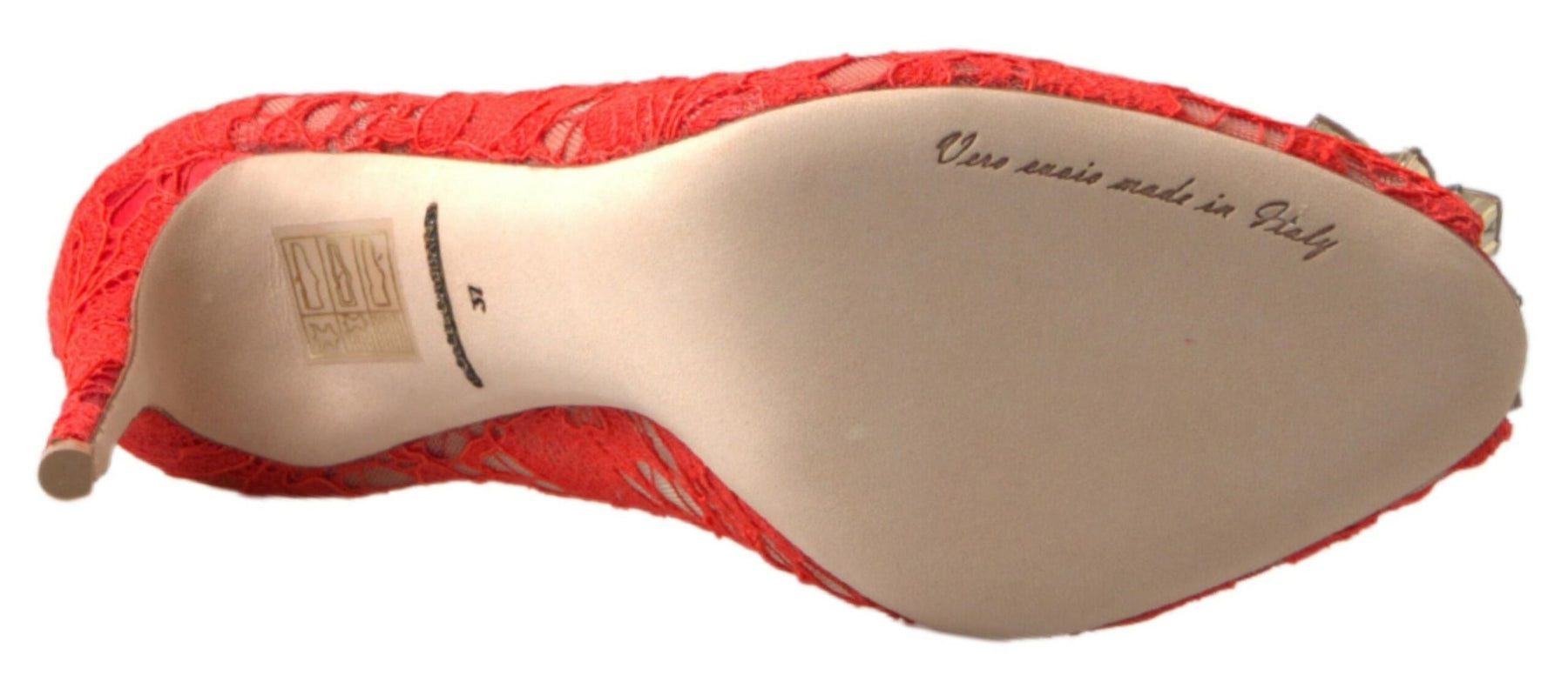 Dolce & Gabbana Red Taormina Lace Crystal Heels Pumps Shoes | Regal Royce