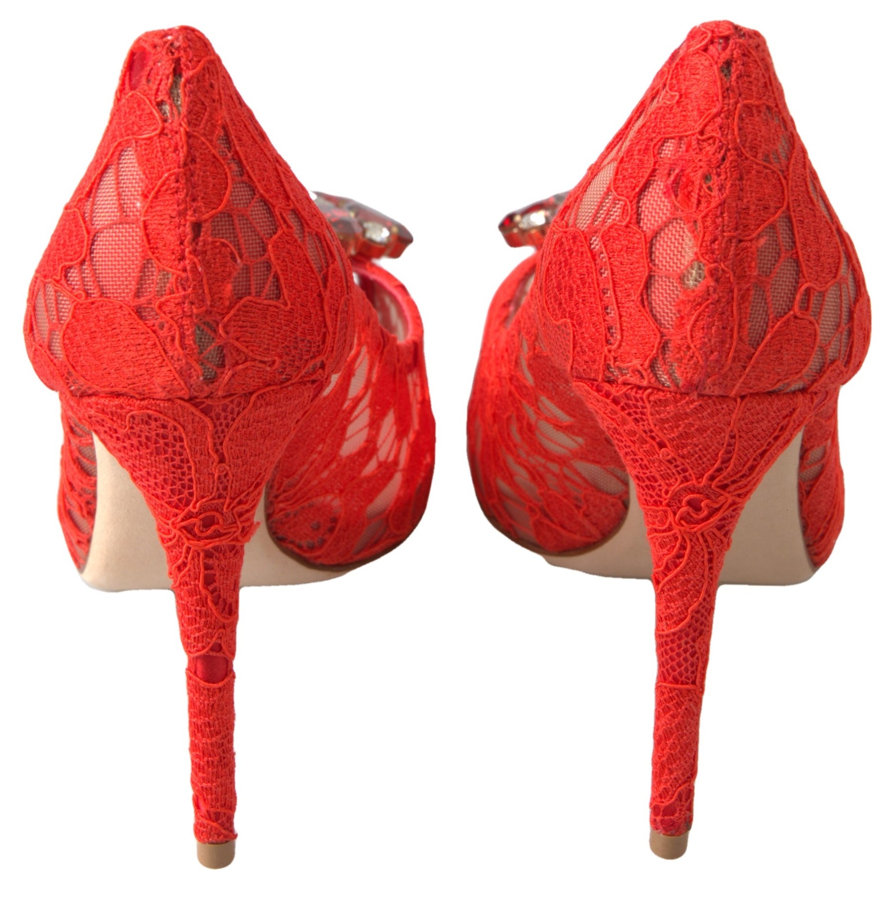 Dolce & Gabbana Red Taormina Lace Crystal Heels Pumps Shoes | Regal Royce