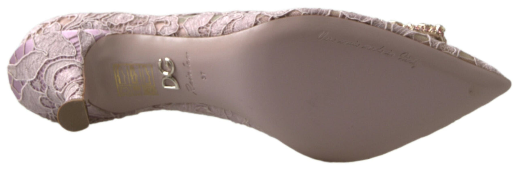 Dolce & Gabbana Pink Floral Lace DG Crystal Pumps Shoes | Regal Royce