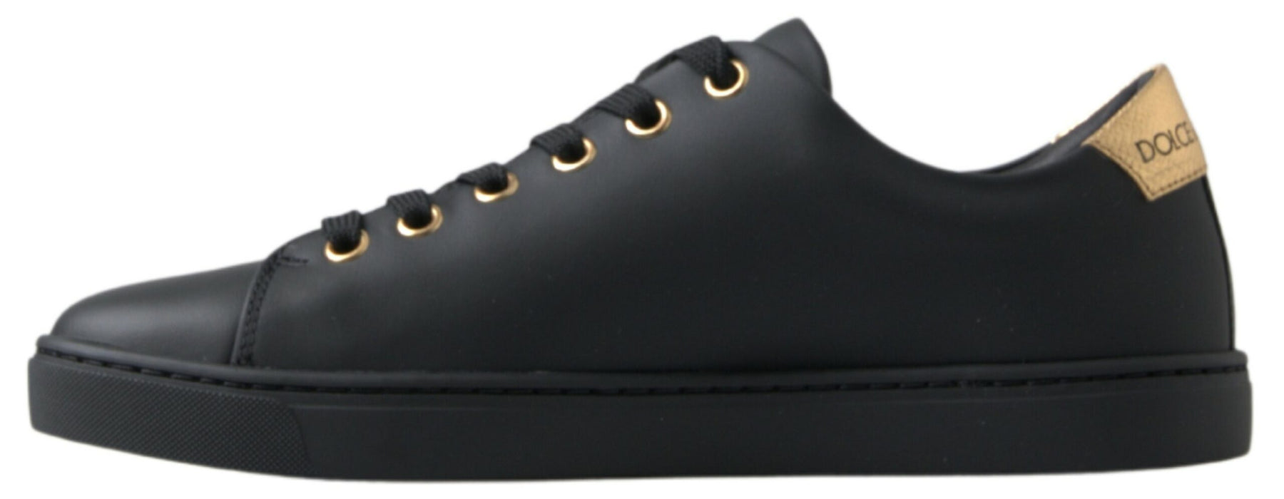 Dolce & Gabbana Black Gold Leather Classic Sneakers Shoes | Regal Royce