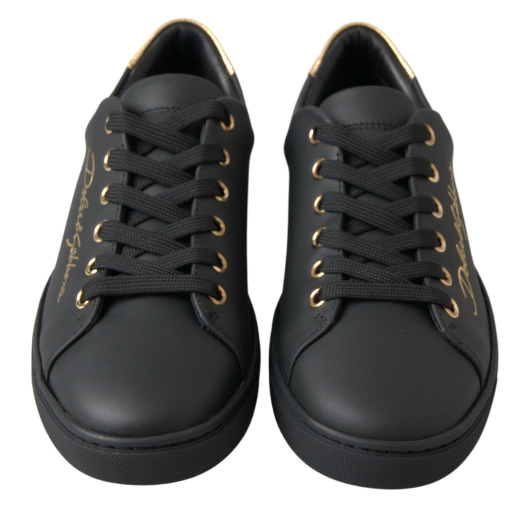 Dolce & Gabbana Black Gold Leather Classic Sneakers Shoes | Regal Royce