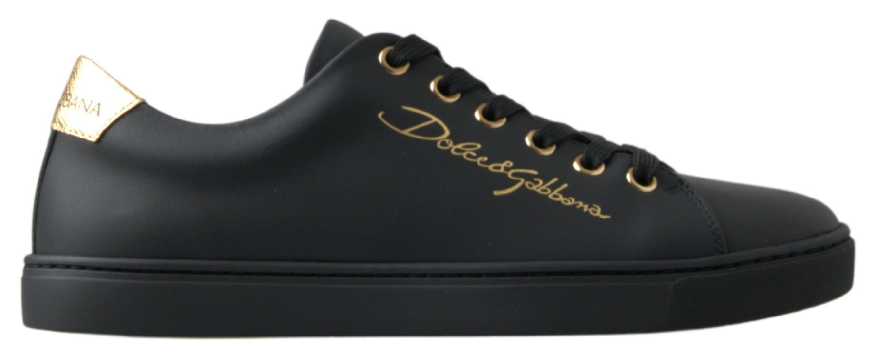 Dolce & Gabbana Black Gold Leather Classic Sneakers Shoes | Regal Royce