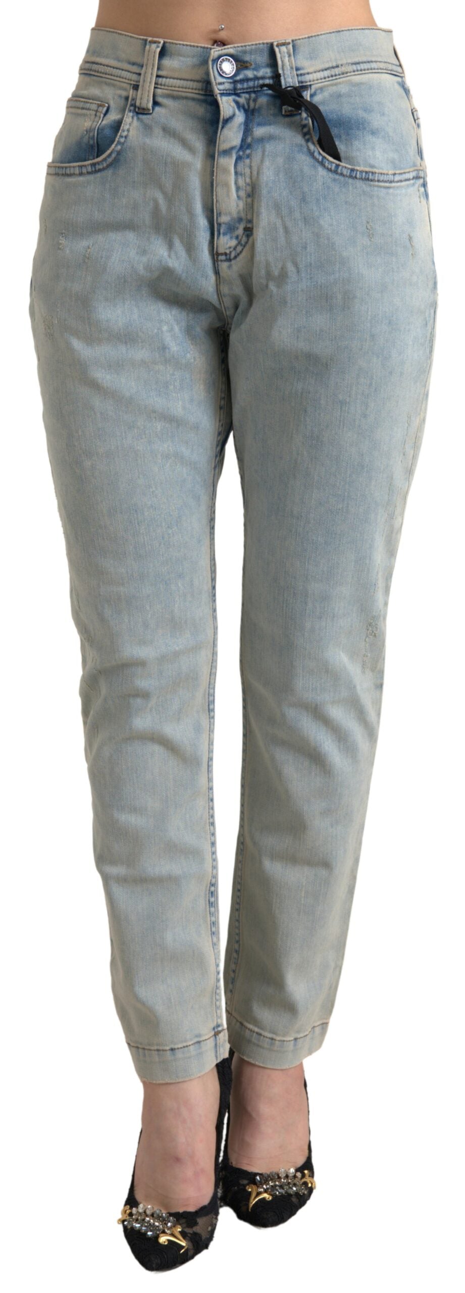 Dolce & Gabbana Blue Washed Cotton Mid Waist Skinny Jeans | Regal Royce