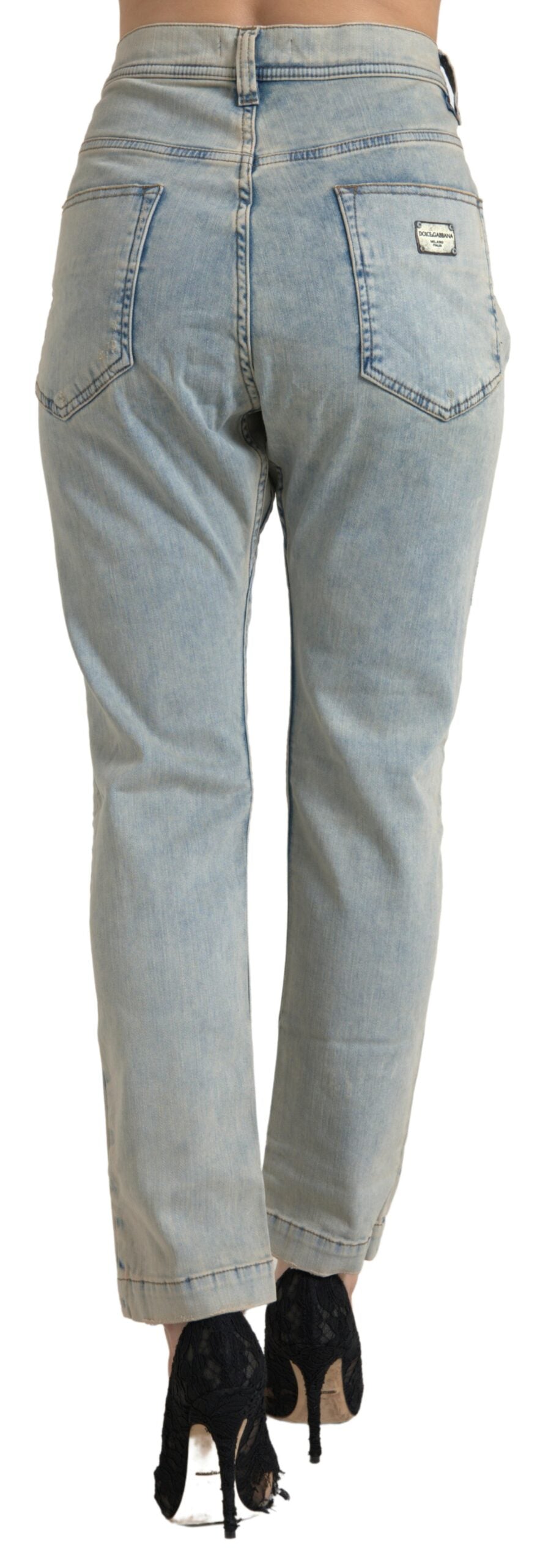 Dolce & Gabbana Blue Washed Cotton Mid Waist Skinny Jeans | Regal Royce