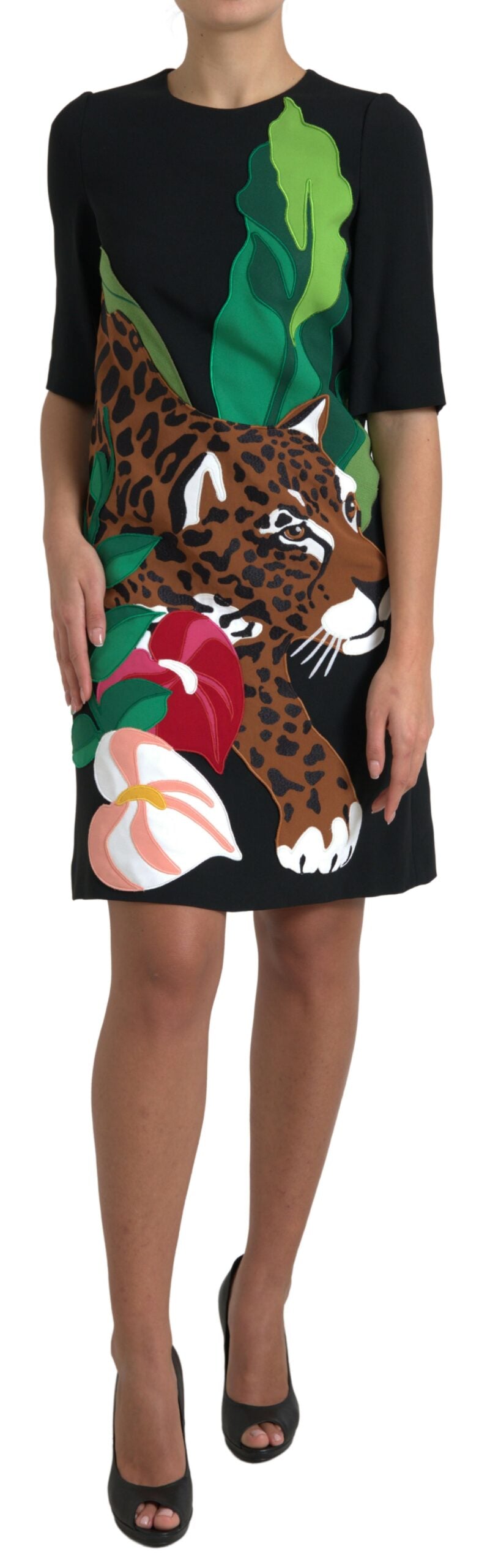 Dolce & Gabbana Black Tiger Jungle Print Sheath Stretch Dress | Regal Royce